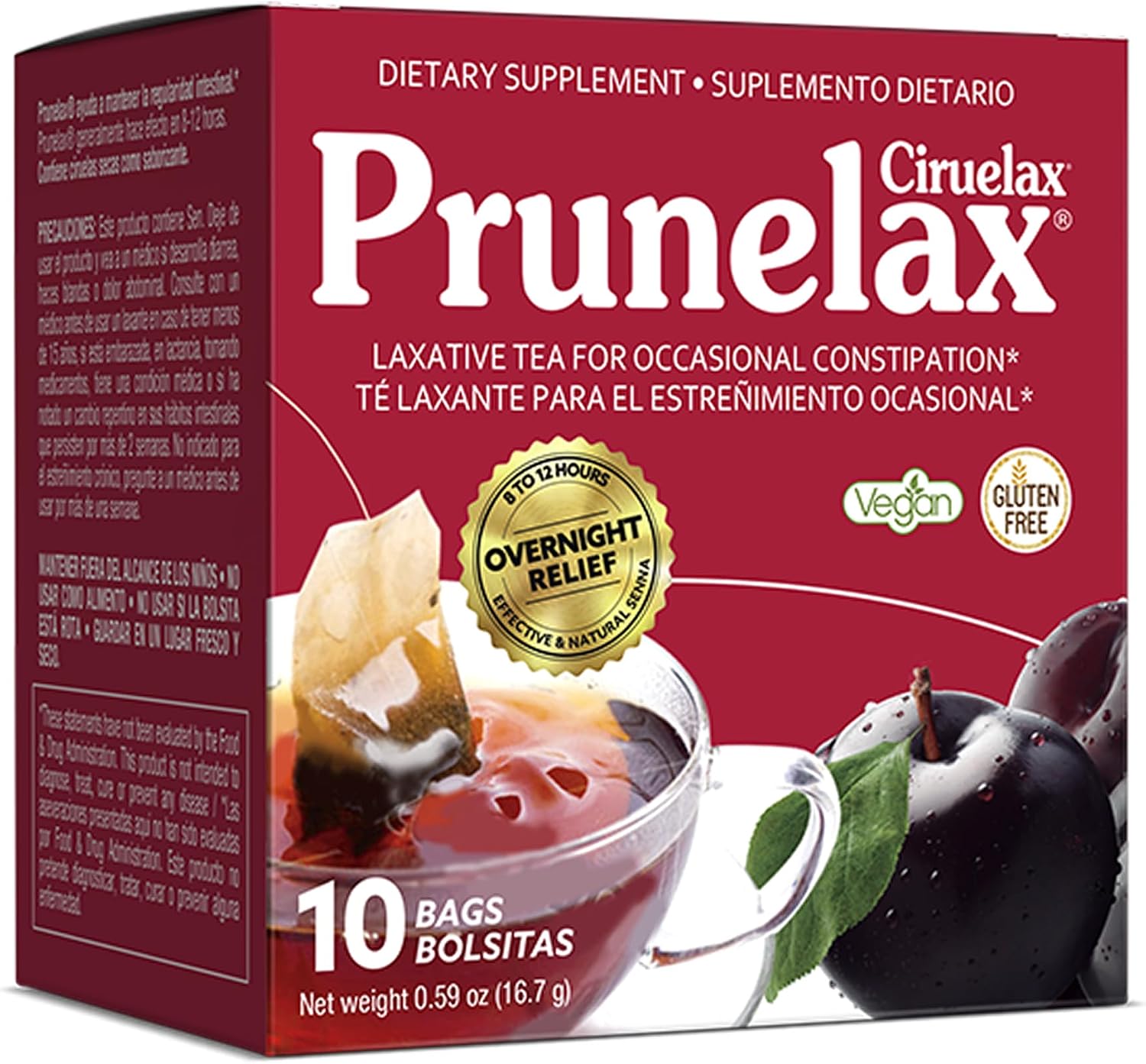 Prunelax Ciruelax Regular Strength Laxative Mini Tablets - Overnight Relief for Occasional Constipation, Senna Extract, Vegan & Gluten-Free