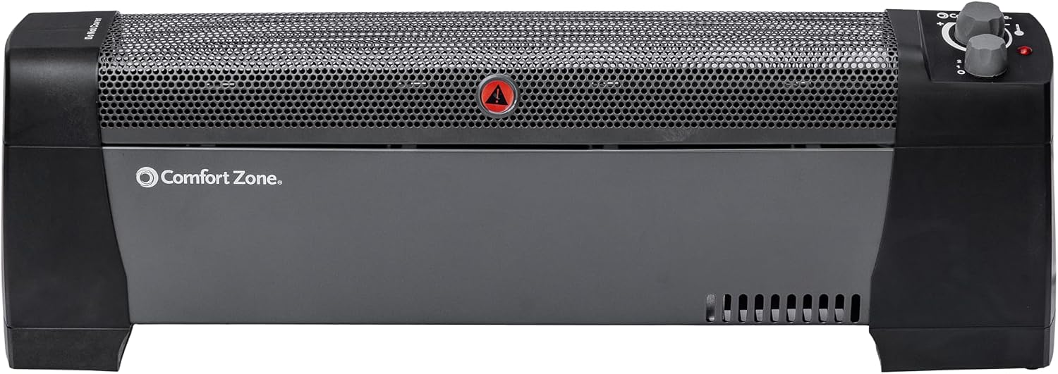 Comfort Zone Electric Baseboard Space Heater with Adjustable Thermostat, Dent-Proof End Panels, Overheat Protection, Tip-Over Switch, & Stay-Cool Body, Ideal for Home, Bedroom, & Office, 1,500W, CZ600