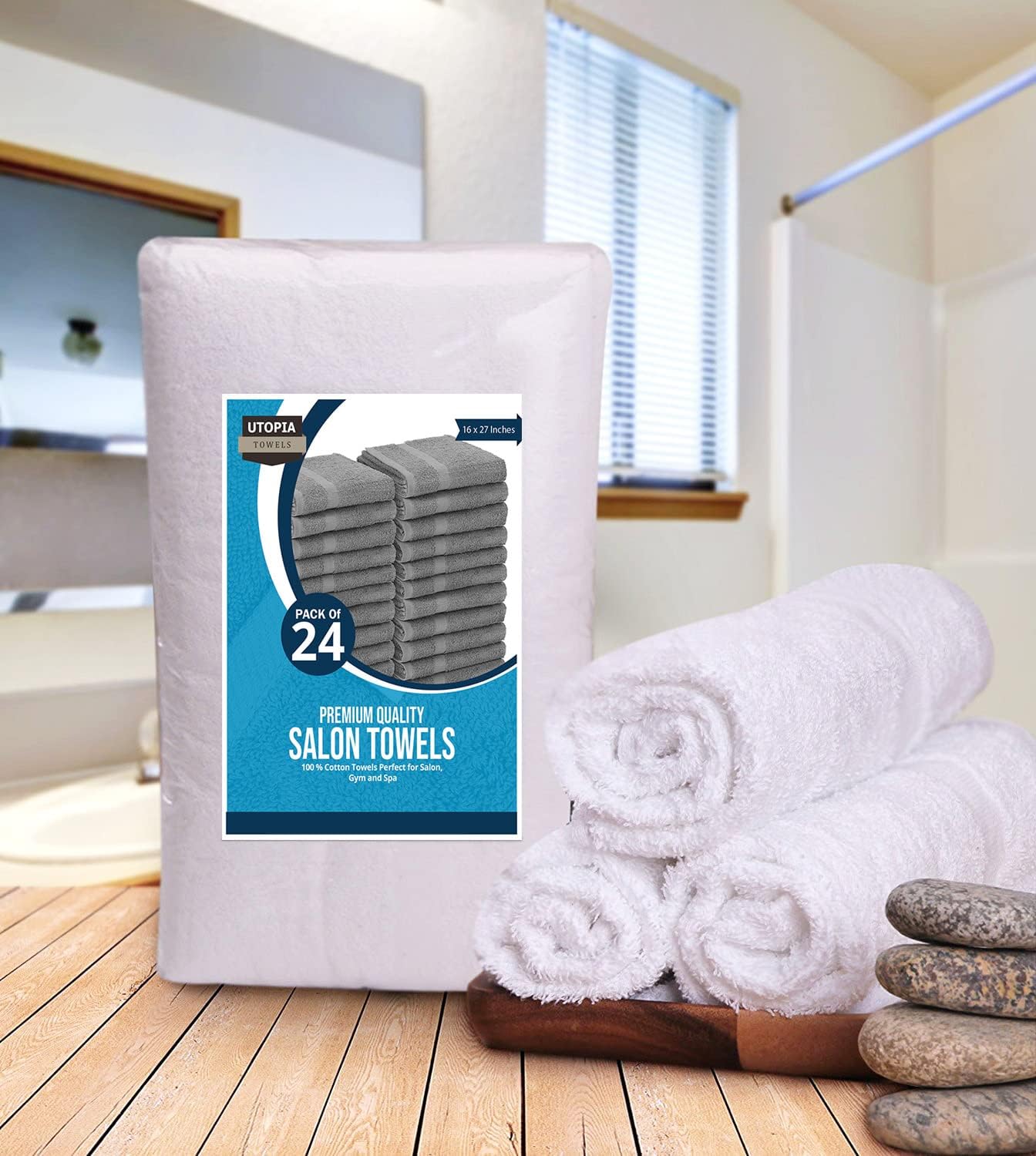 Utopia Towels Salon Towels, Pack of 24, 16x27 in, 100% Cotton, White | Highly Absorbent Lightweight Cotton Salon Towels for Hand, Gym & Beauty Care - Soft, Ideal for Spa & Home Hair Care