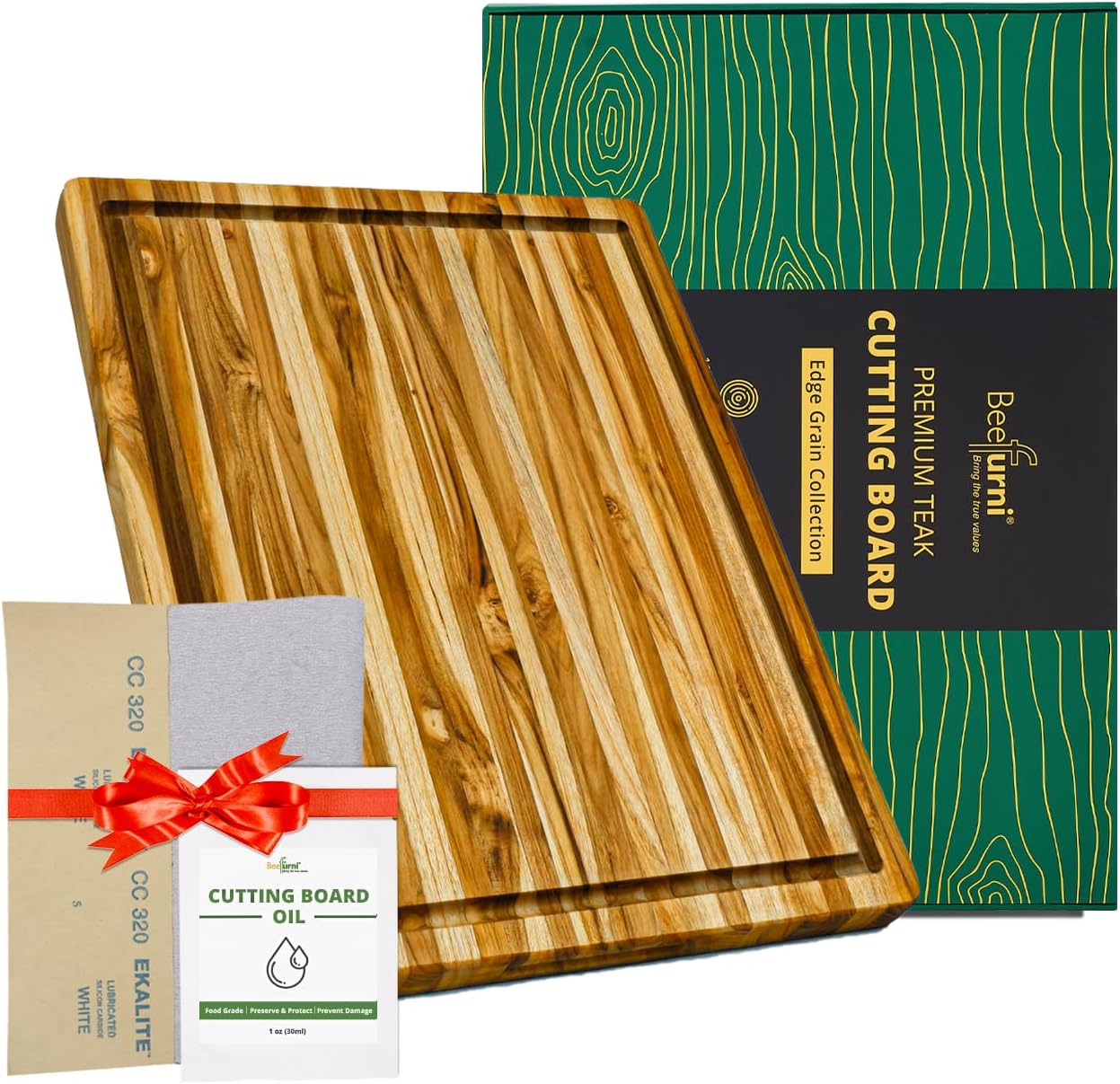 BEEFURNI Teak Wood Cutting Board with Hand Grip (20x15x1.25", M)