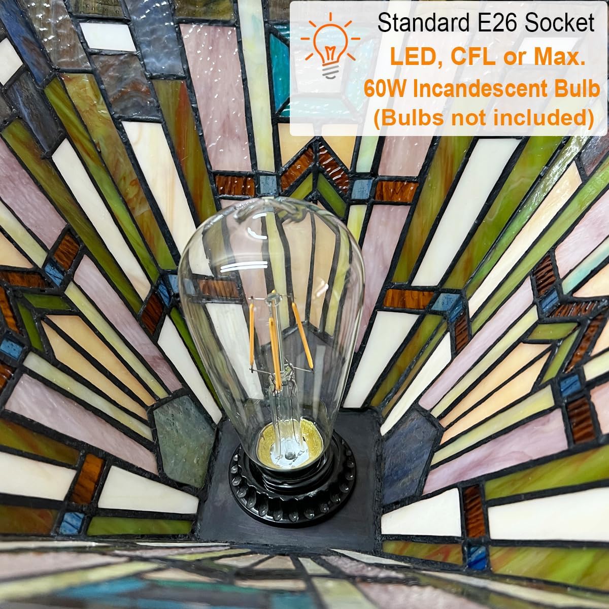 Tiffany Floor Lamp 70" Tall Stained Glass Mission Torchiere Light