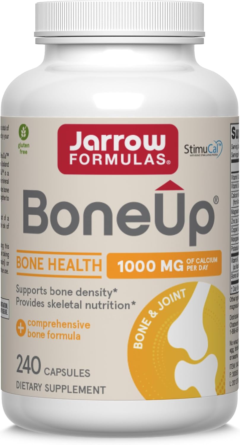 Jarrow Formulas BoneUp, 1,000mg Calcium Per Day, 240 Capsules | Bone Density Support, MCHA Calcium, Vitamins D3 & K2, Provides Skeletal Nutrition, Strong Bone Support, 40 Day Supply