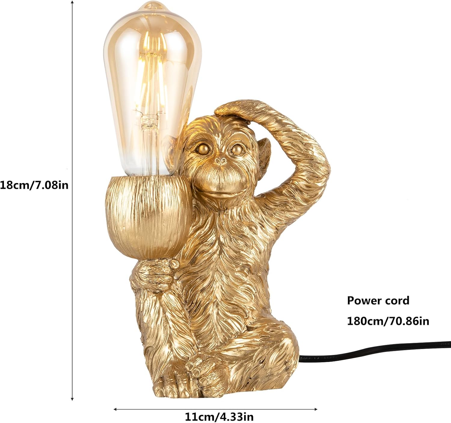 Resin Hemp Rope Monkey Table Light Retro Edison Monkey Desk Resin Sitting Monkey Lighting Fixture E27 for Dining Living Room Bedroom Bar Cafe