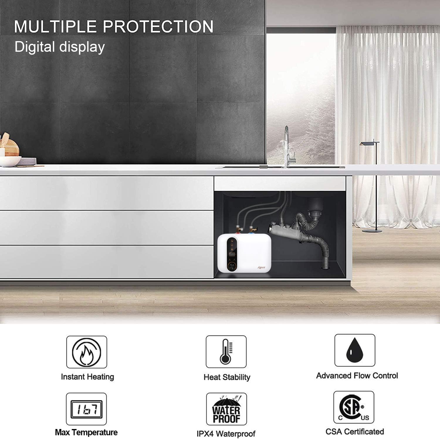 110V-120V 1.5Kw Instant Electric Hot Water Heater Under Kitchen Small Tank 2.5-3.0 Gallon Storage, Rv Trailer Instant Counter Compact Point-of-Use