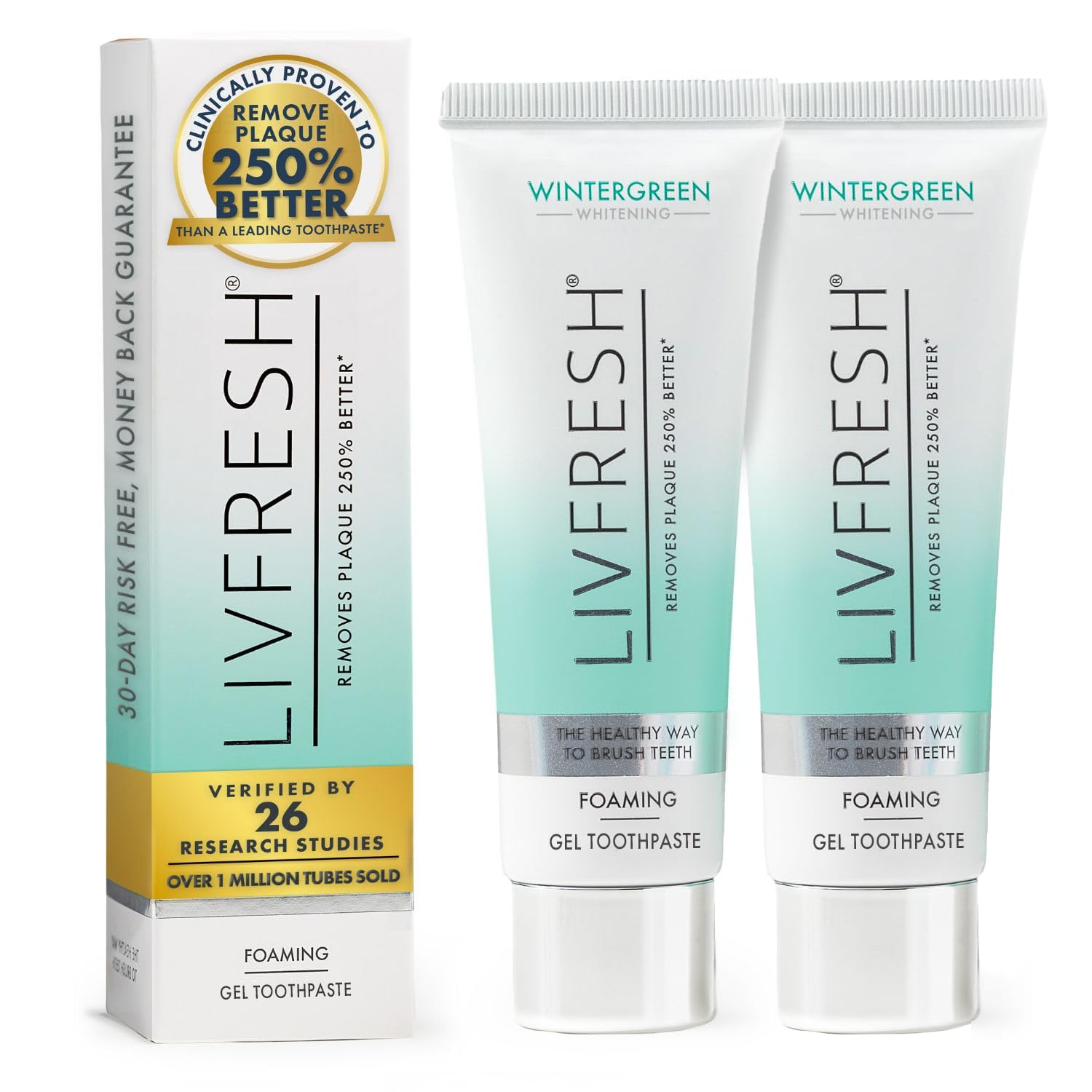 LIVFRESH Toothpaste Gel, Clinically Proven to Remove Plaque 250% Better, Improves Gum Health 190% Better, Prevents & Reduces Tartar, Freshens Breath, SLS Free Dental Gel, Wintergreen
