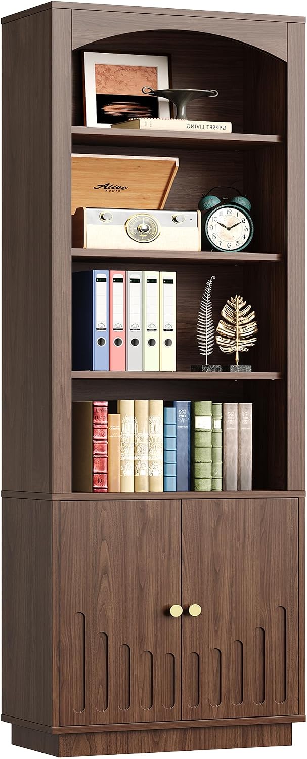 IRONCK Book Shelf and Bookcases with Doors Floor Standing 6 Shelf Display Storage Shelves, 70.8" Tall Bookcase for Home Office, Living Room