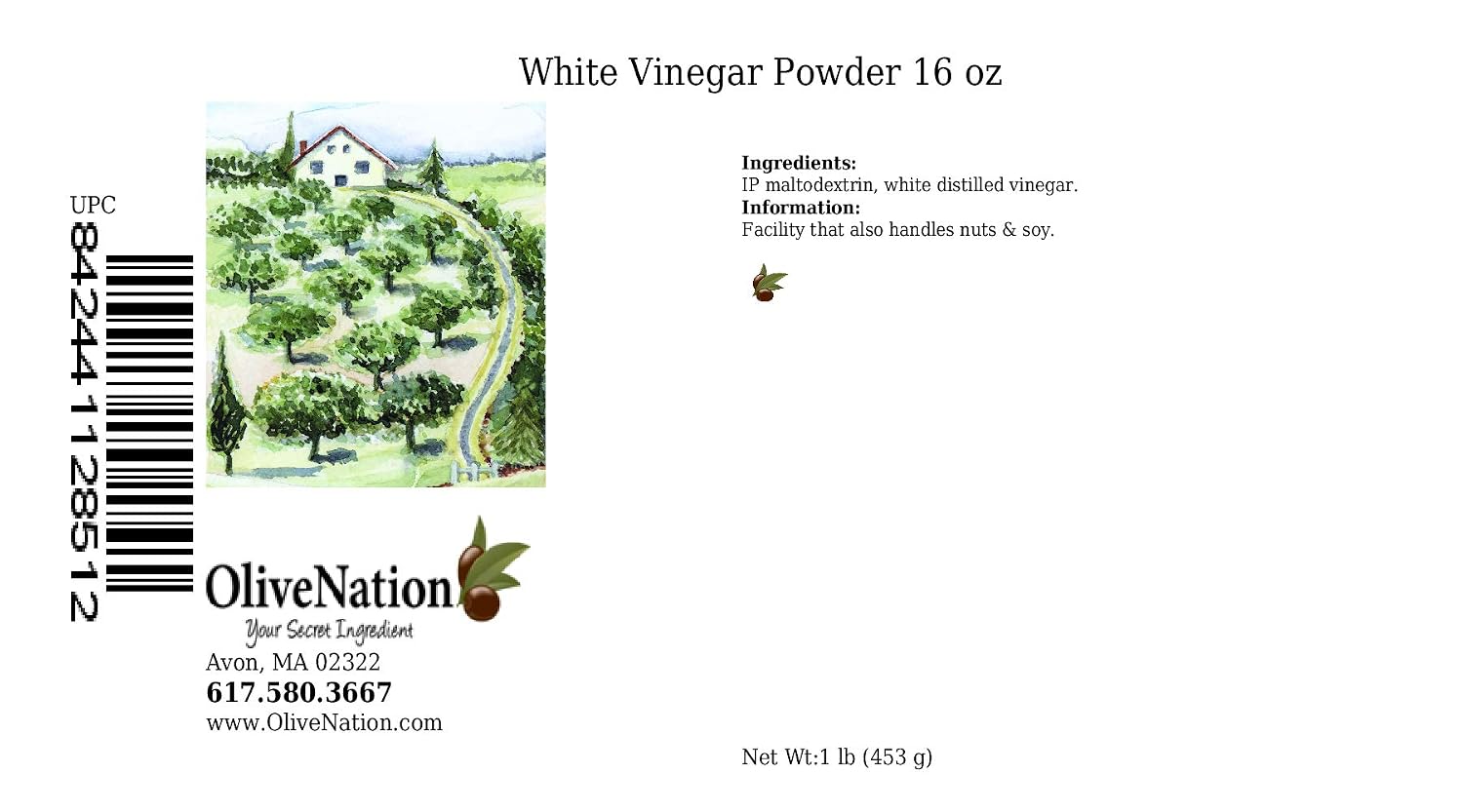 OliveNation White Vinegar Powder - 16 oz | Dehydrated & Powdered Vinegar for Classic Tangy Taste in Snacks, Dips, Dressings/Marinades, Rubs, Savory Dishes, Dry Mixes