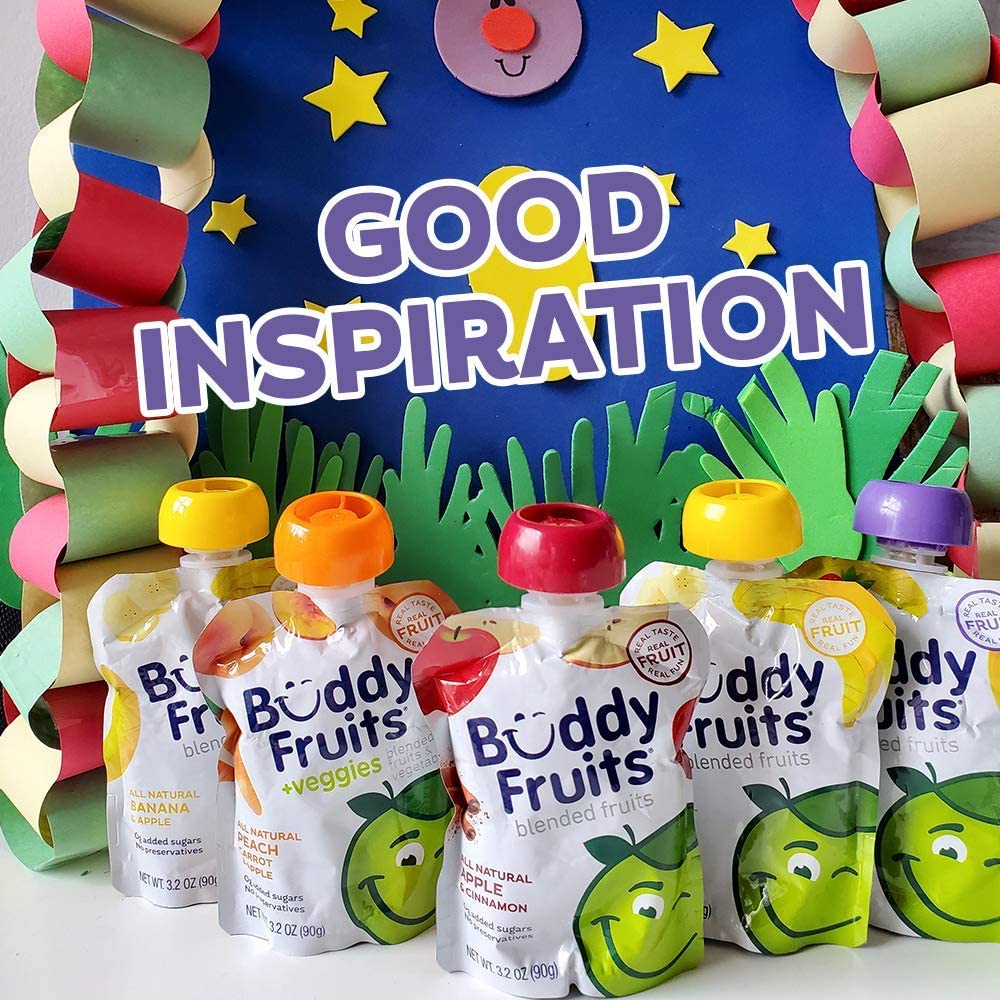 Buddy Fruits Snacks To Go Multifruit Unsweetened Applesauce 3.2oz Pouch (18pk) Gluten-Nut-Dairy-Preservatives-BPA Free, Non GMO, Kosher