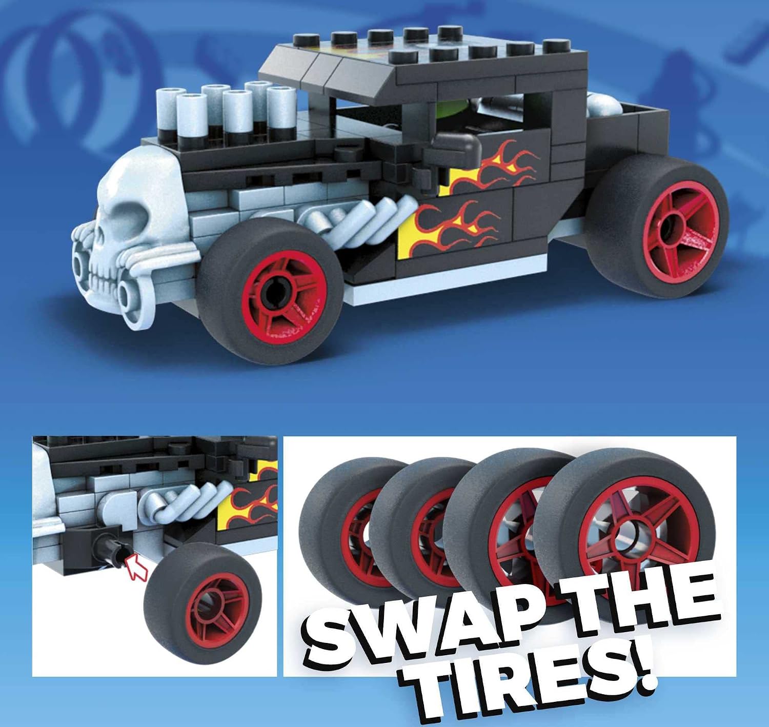 MEGA Construx Hot Wheels Monster Trucks Toy Car Building Set, Bone Shaker with 194 Pieces, 1 Micro Action Figure Driver, Red, Kids Age 5+ Years
