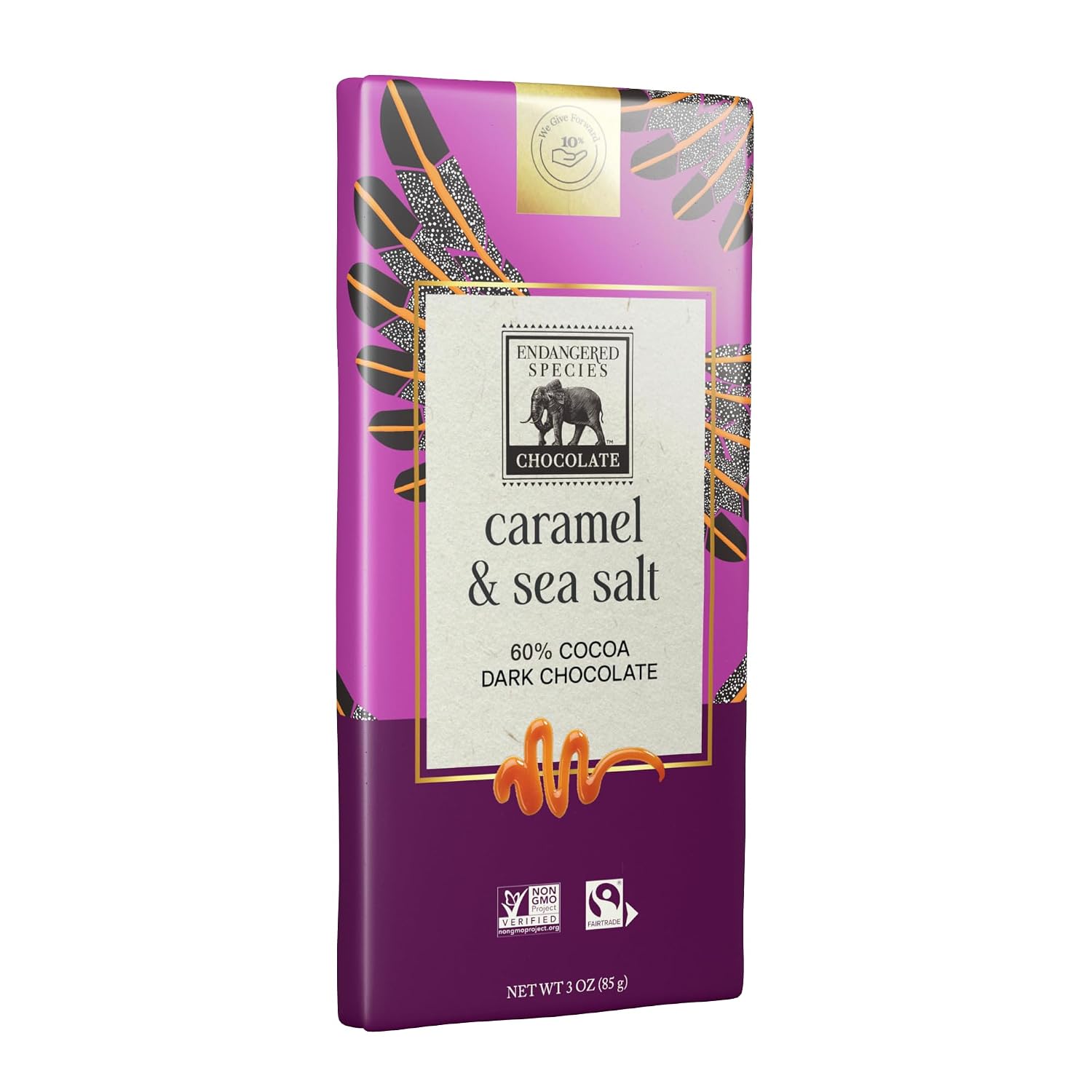 Endangered Species Dark Chocolate Bar w/Sea Salt & Almonds (72% cocoa) | Rich 72% dark chocolate with sea salt and crunchy almonds for a bold cocoa flavor and satisfying crunch.