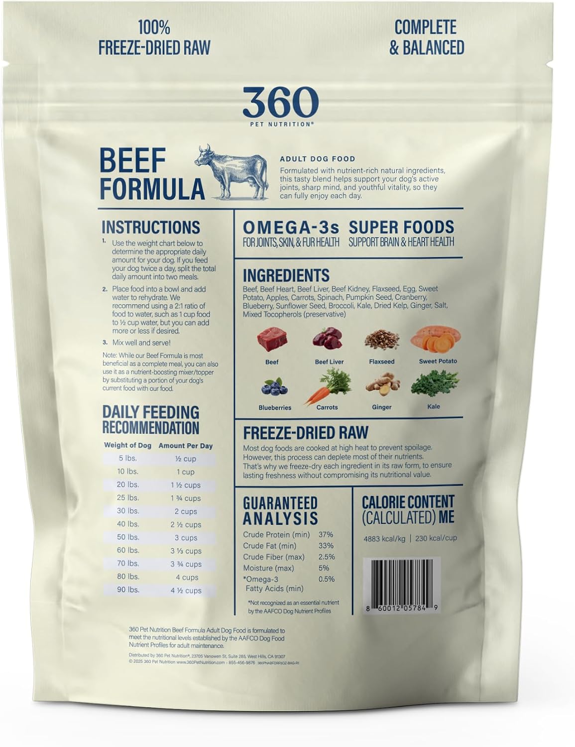 360 Pet Nutrition Freeze-Dried Raw Dog Food – Multi-Protein with Beef, Chicken, Fish, Liver & Organs