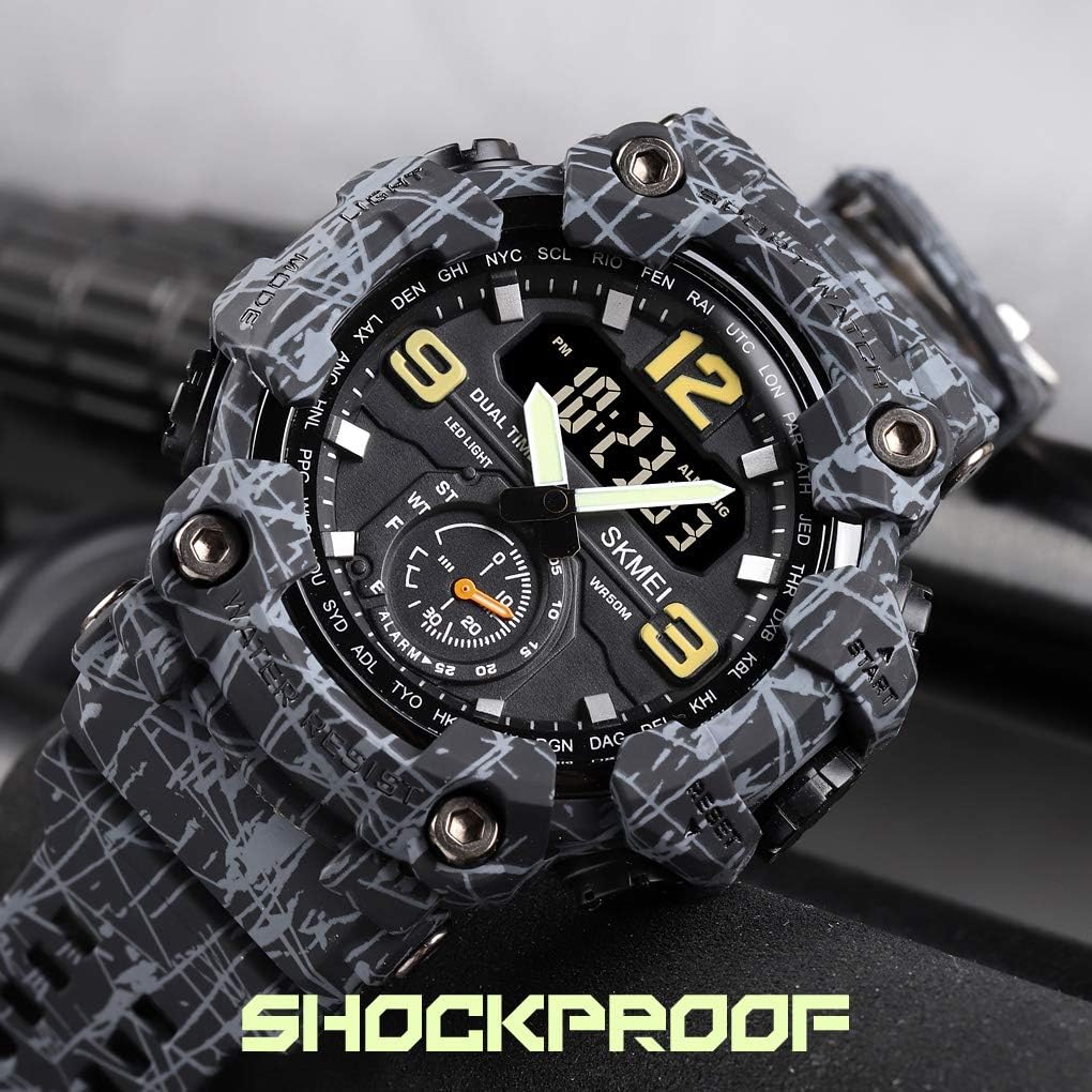 FANMIS Men's Analog Digital Sport Watch Military Dual Display 50M LED Watch | Men's Dual Display Sports Watches With Led Backlight Alarm Stopwatch 12/24h Time Outdoor Running Swimming