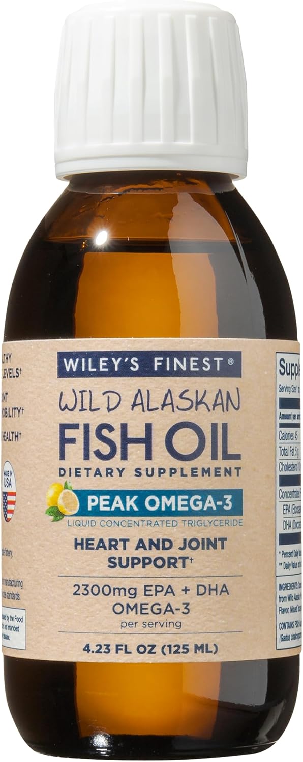 Wiley's Finest Wild Alaskan Fish Oil Peak Omega-3 Liquid Supplement - 2300mg EPA and DHA Omega-3s - Lemon Flavor - 8.45 Oz (50 Servings)