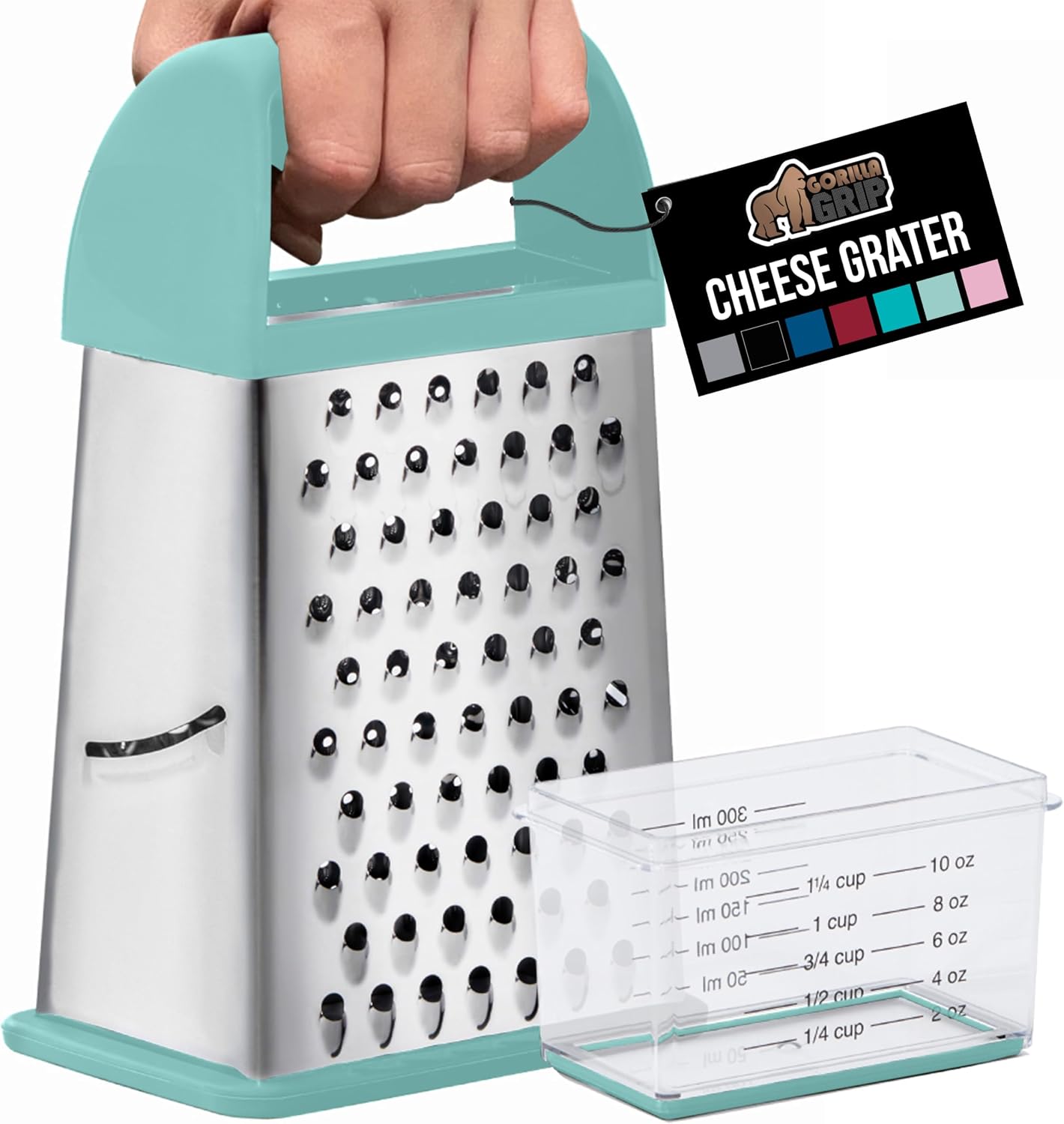 GORILLA GRIP® XL 4-Sided Stainless Steel BPA-Free Cheese Grater, Black