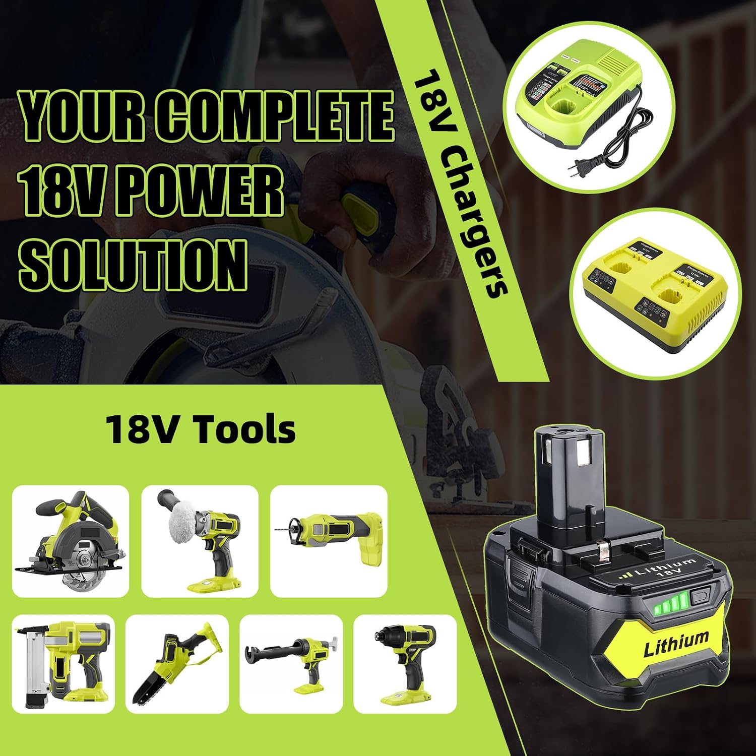 2 Pack 7.0Ah P108 Replacement for Ryobi 18V Battery and Charger Combo P117