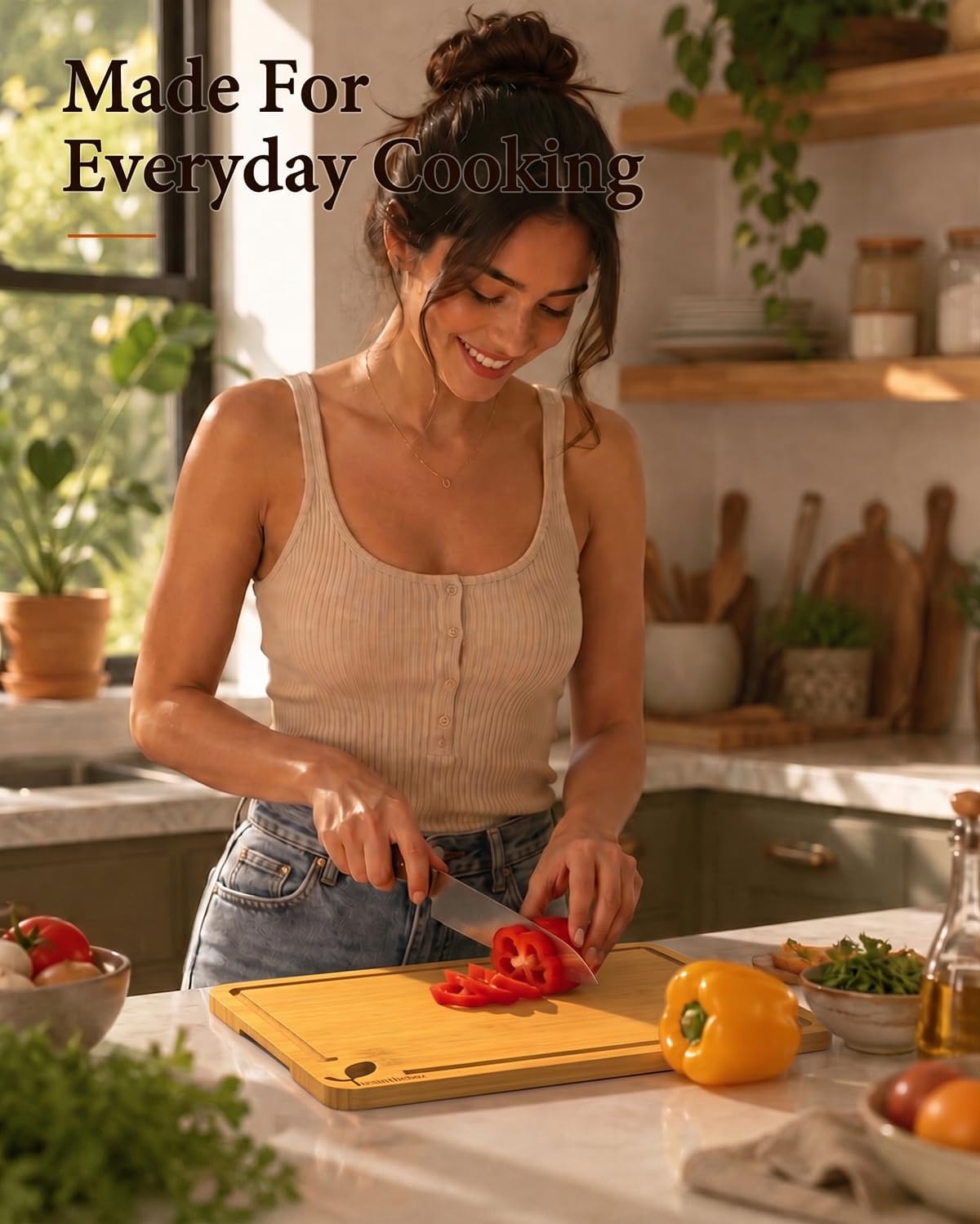 Cutting Boards for Kitchen, Wooden Chopping Board for Meat, Vegetables and Fruit, 18" x 12" XL Deep Carbonized Bamboo Board for Meal Prep, Serving, Daily Cooking and Kitchen Counter