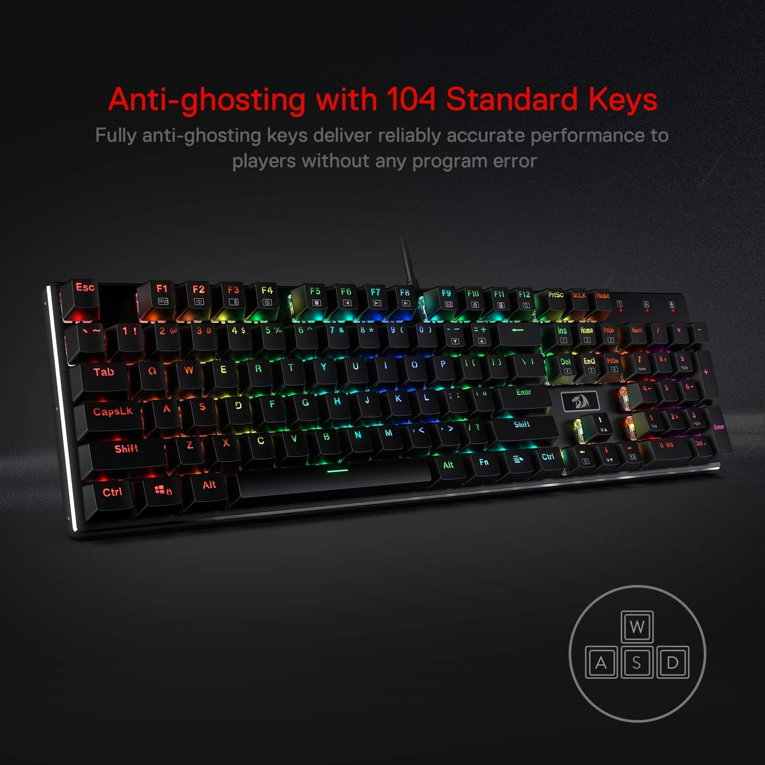 Redragon K556 Wired RGB Mechanical Gaming Keyboard, 104-Key Aluminum Board | Rock-Solid Metal Build, 20 Backlits Immersive ESports Vibe, Hot-swap Comfortable Tactile Brown Switch for Long-Time Typing