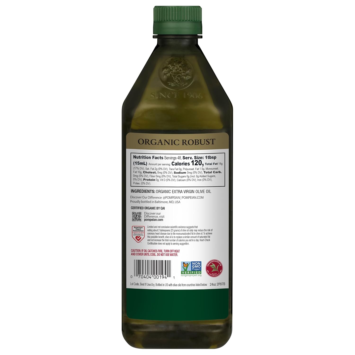 Pompeian Robust Organic Extra Virgin Olive Oil - 16 fl oz | First Cold Pressed Olive Oil for Cooking - Full-Bodied Taste for Dressings and Marinades