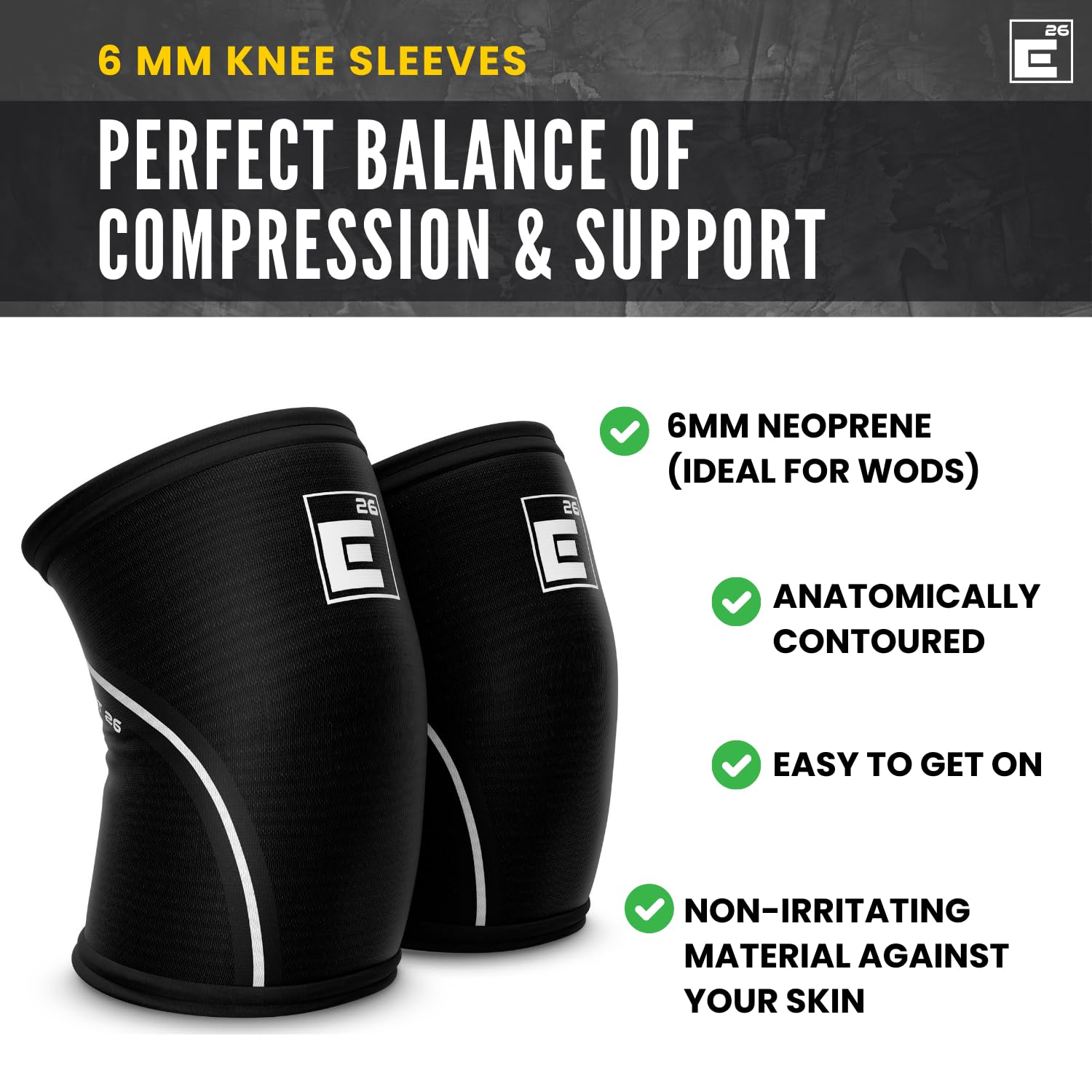Element 26 Knee Sleeves for Weight Lifting with Gym Bag (M, Black) | 6mm Neoprene Support for Powerlifting, CrossFitting, Squats, Deadlifts, 7mm Compression, Non-Slip, Men & Women, Sold As Pair