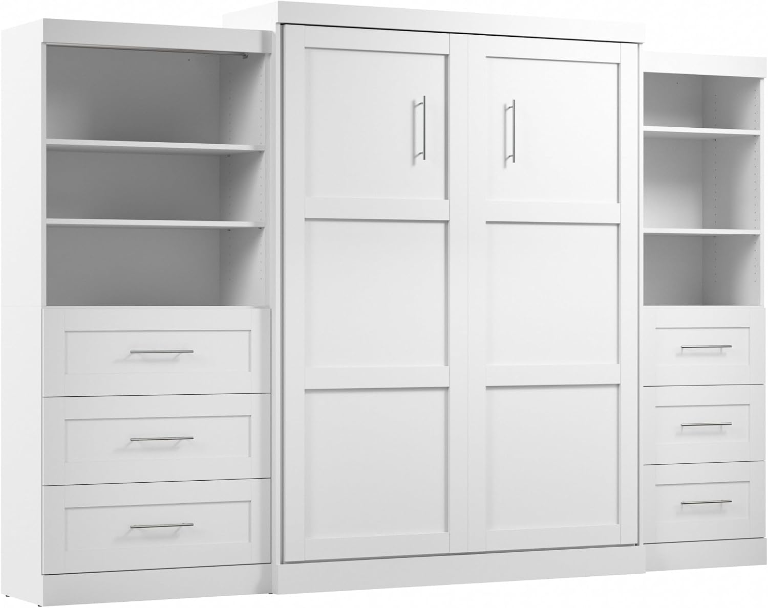 Bestar Pur Queen Murphy Bed and 2 Shelving Units with Drawers, 126-inch Space-Saving Wall Bed | 2 Shelving Units with Drawers, supports up to 1000 lb
