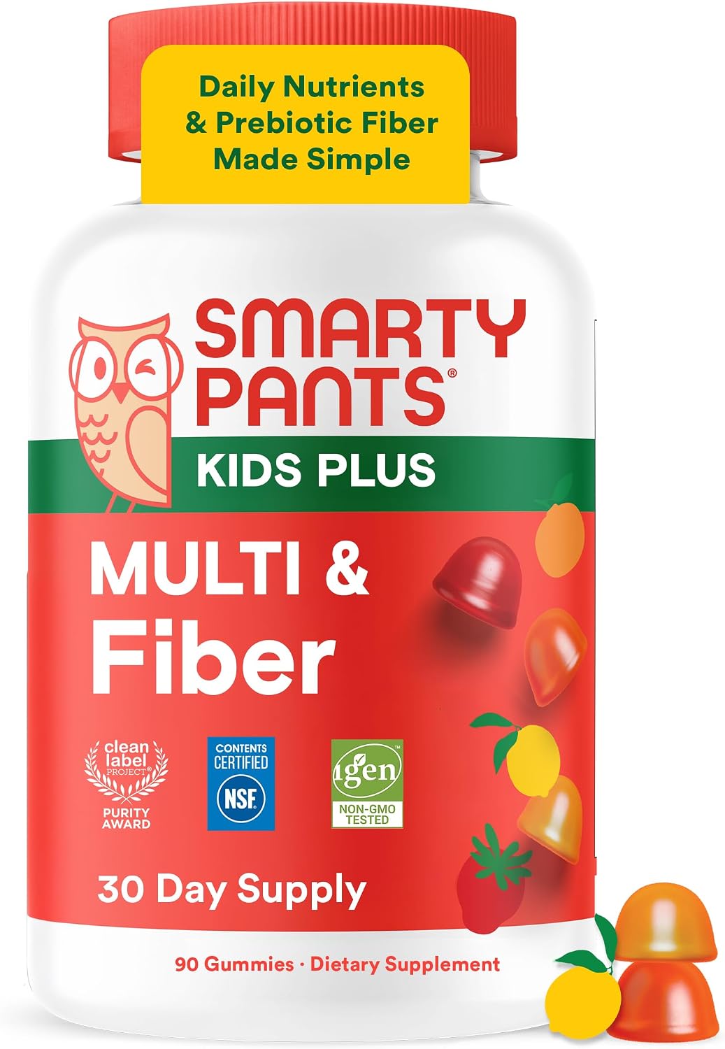 SmartyPants Kids Multivitamin Gummies and Fiber Supplement: Vitamin D3, C, Vitamin B12, B6, A, Zinc, Biotin, Inositol, Fiber Gummies, Three Fruit Flavors, 120 Count (30 Day Supply)