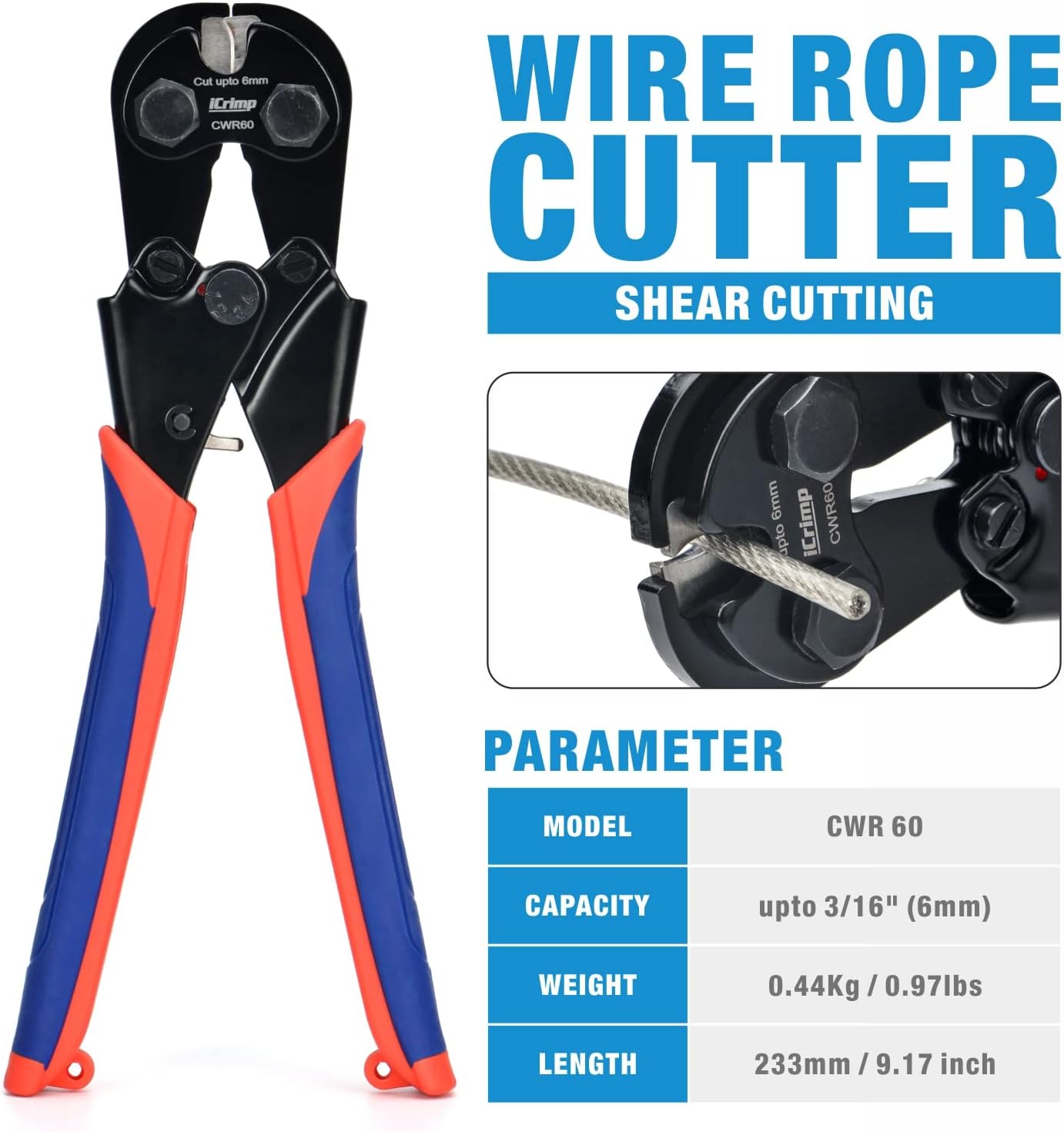 iCrimp Wire Rope Crimping Tool for Aluminum Loop Sleeve, Two Barrel Ferrule, Oval Sleeves, 3/64 in to 1/8 in, Swaging Tool Kit with Wire Rope Cutter