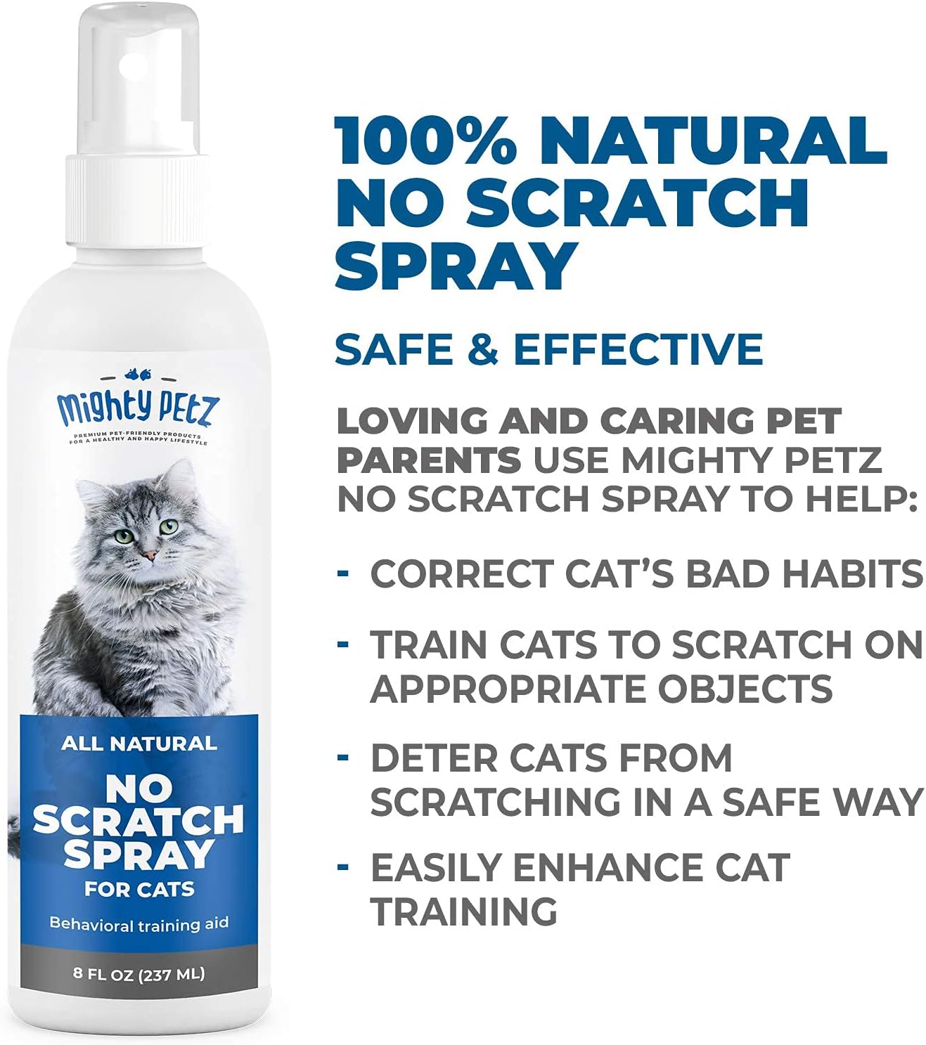 Mighty Petz Cat Deterrent Spray - Cat Indoor Repellent for Furniture, Plants, Couch Protector. Safe