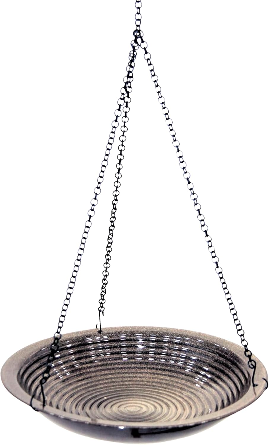 BYER OF MAINE Circles Hanging Bird Bath, Porcelain, Glaze Finish, Adjustable Chain, Sandy Granite, 14”x14”x34” adj