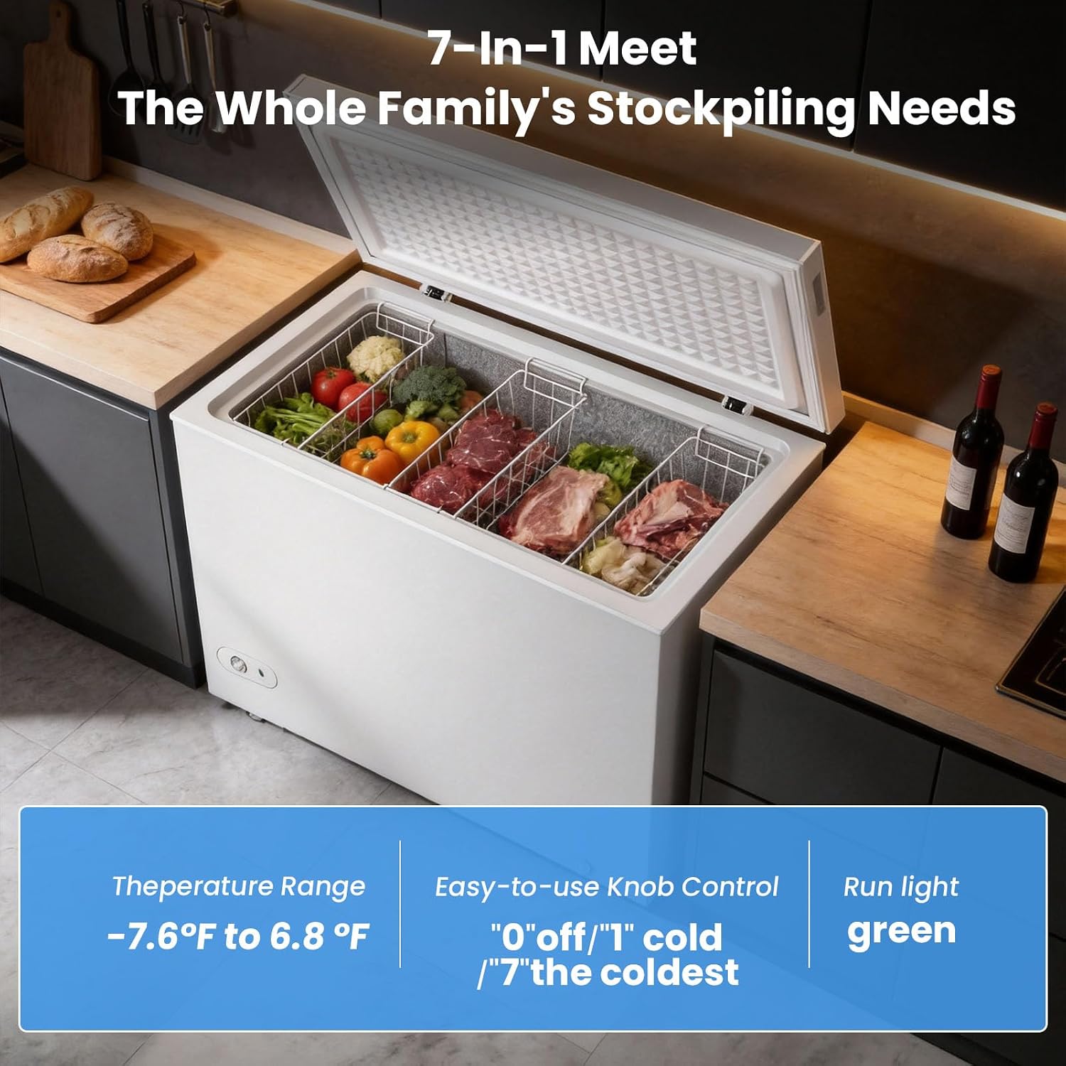 Kismile 7.0 Cubic Feet Chest Freezer, Deep Freezer for Home, Black