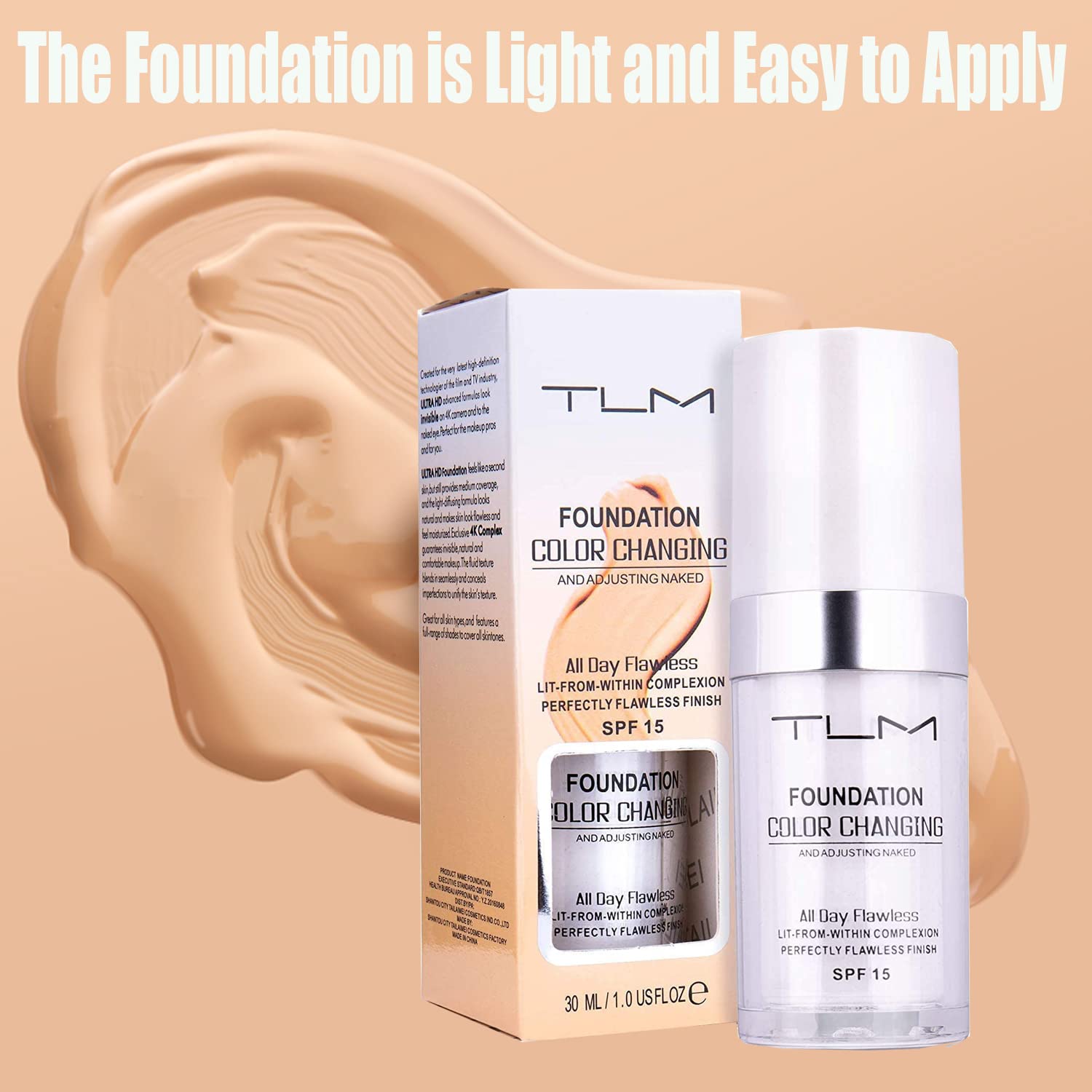 2Pcs 30ml TLM Colour Changing Foundation Makeup Concealer Cover Cream Full Coverage Flawless Liquid Base Nude Face Liquid Cover Concealer Change