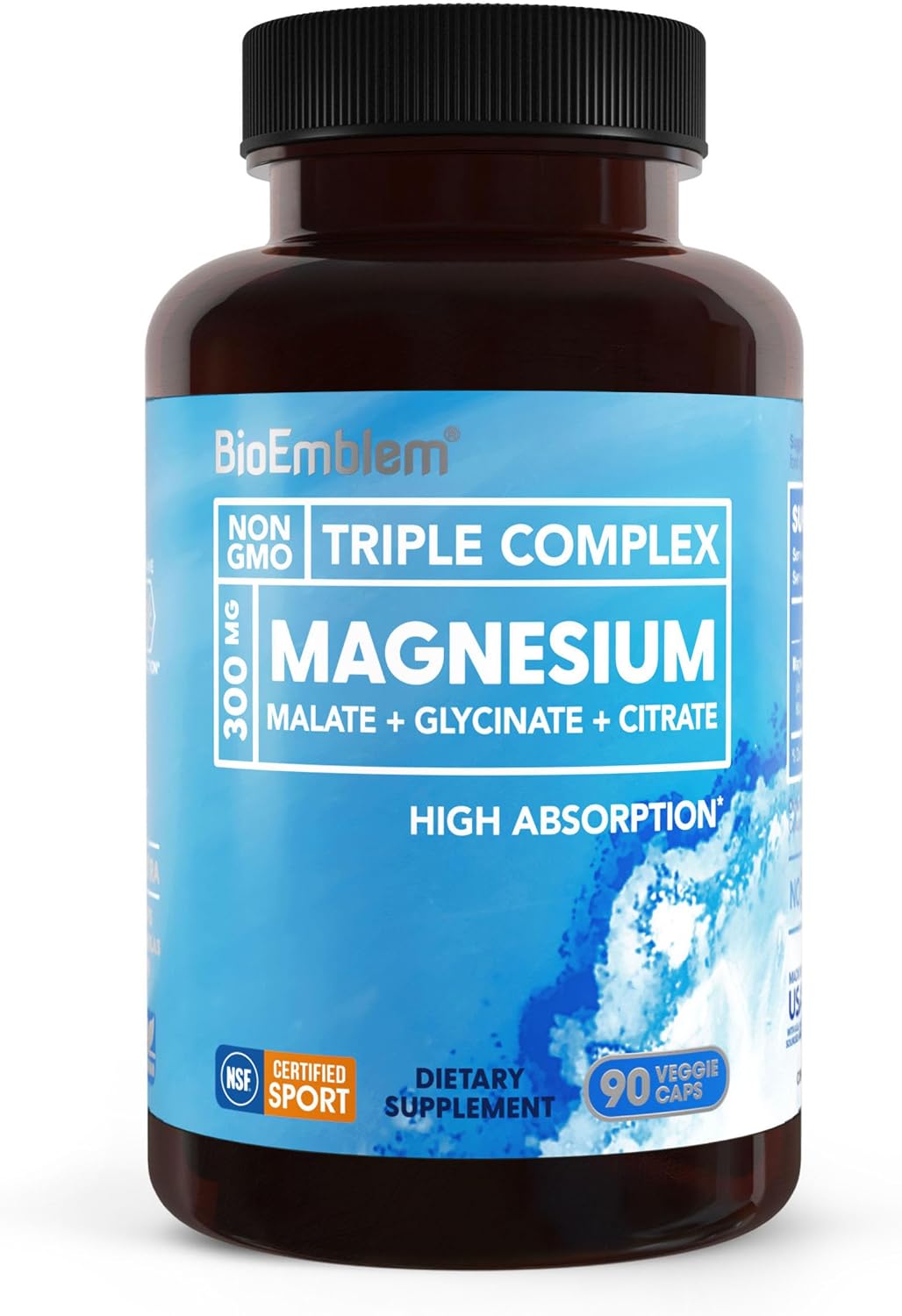 BioEmblem Triple Magnesium Complex | 300mg Magnesium Glycinate, Malate & Citrate | High Absorption Chelated Formula | Vegan, Non-GMO
