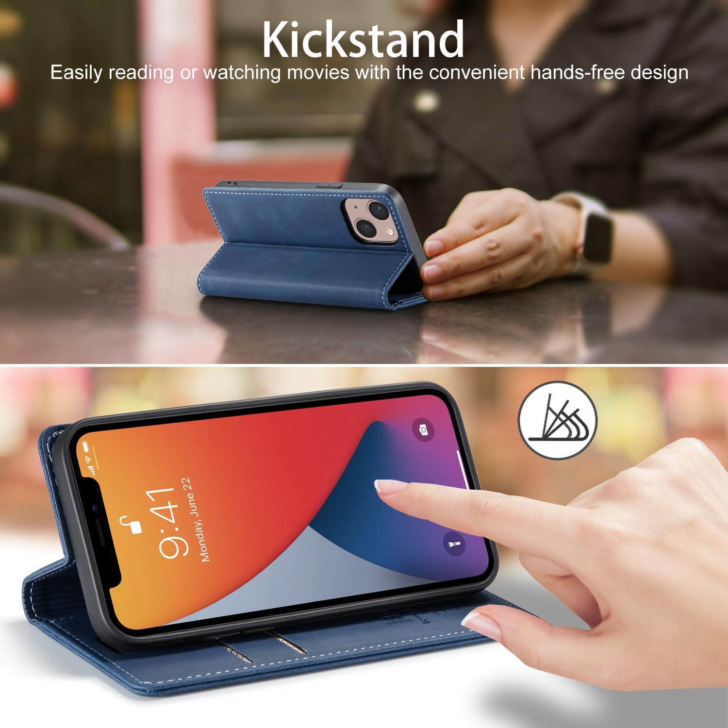 japezop iPhone 12 Mini Wallet Case with [RFID Blocking],Blue