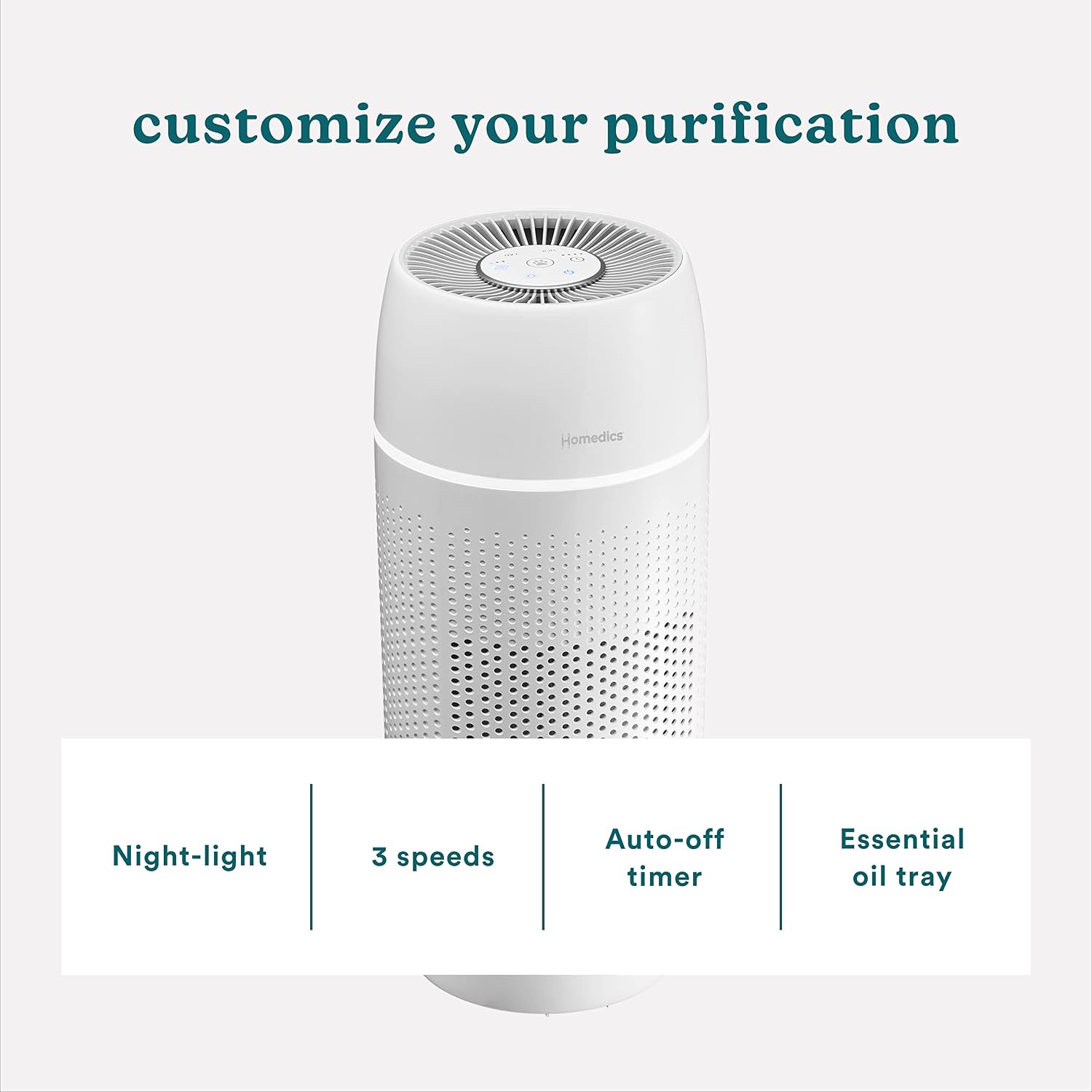 Homedics 5-in-1 PetPlus UV-C Air Purifier, HEPA Filter for 266 Sq Ft Room