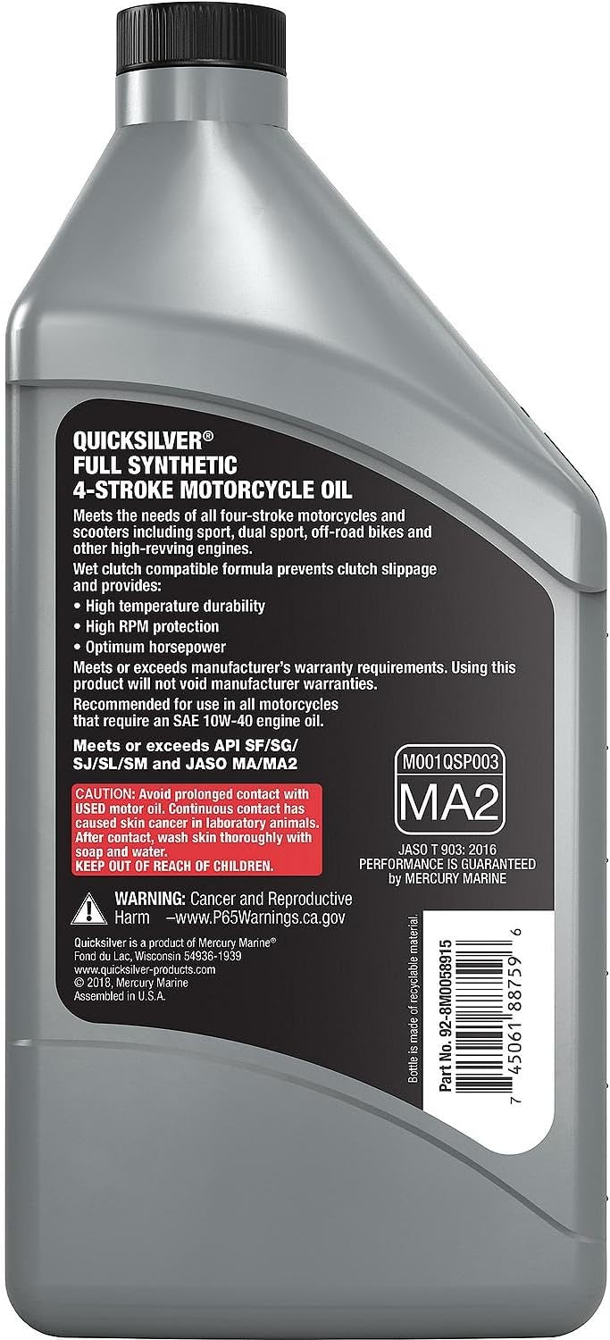 Quicksilver 20W-50 Full Synthetic Motorcycle Oil, 1 Quart