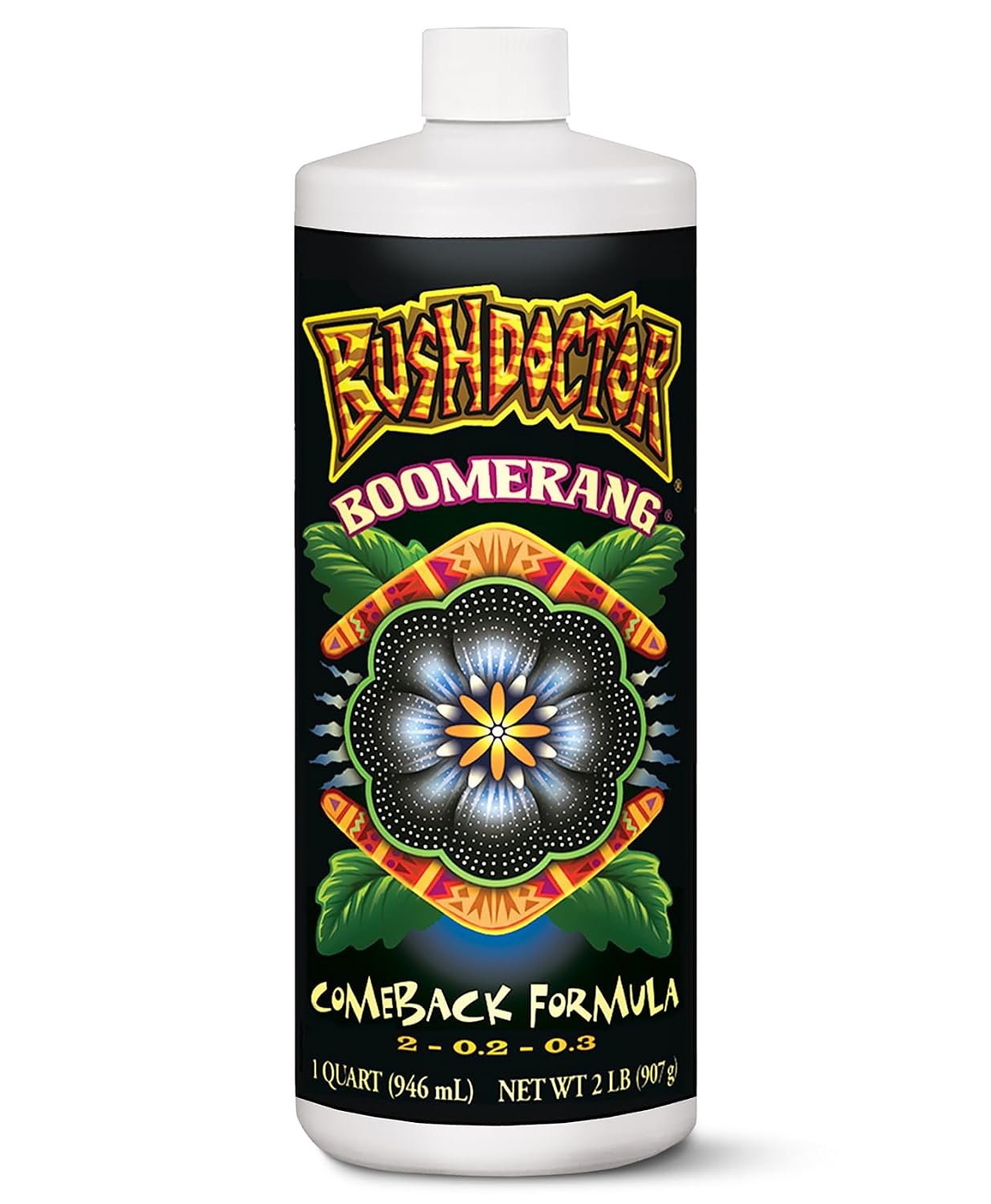 FoxFarm Bush Doctor Boomerang - 2-0.2-0.3 Comeback Formula - Microbial-Based Liquid Plant Fertilizer for Root Zone Support, Immediate Nutrient Uptake - Helps Plants Recover from Abiotic Stress-1 Pint