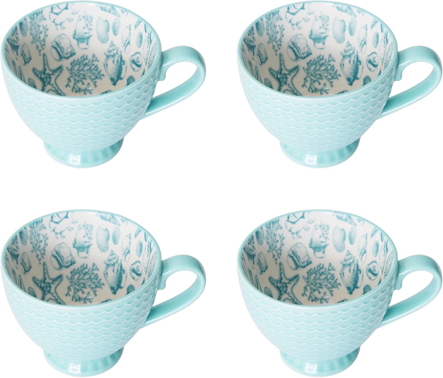 Pfaltzgraff Venice 16-Piece Stoneware Dinnerware Set, Service for 4, Aqua and White Color Combination, Durable and Chip Resistant, Microwave Safe