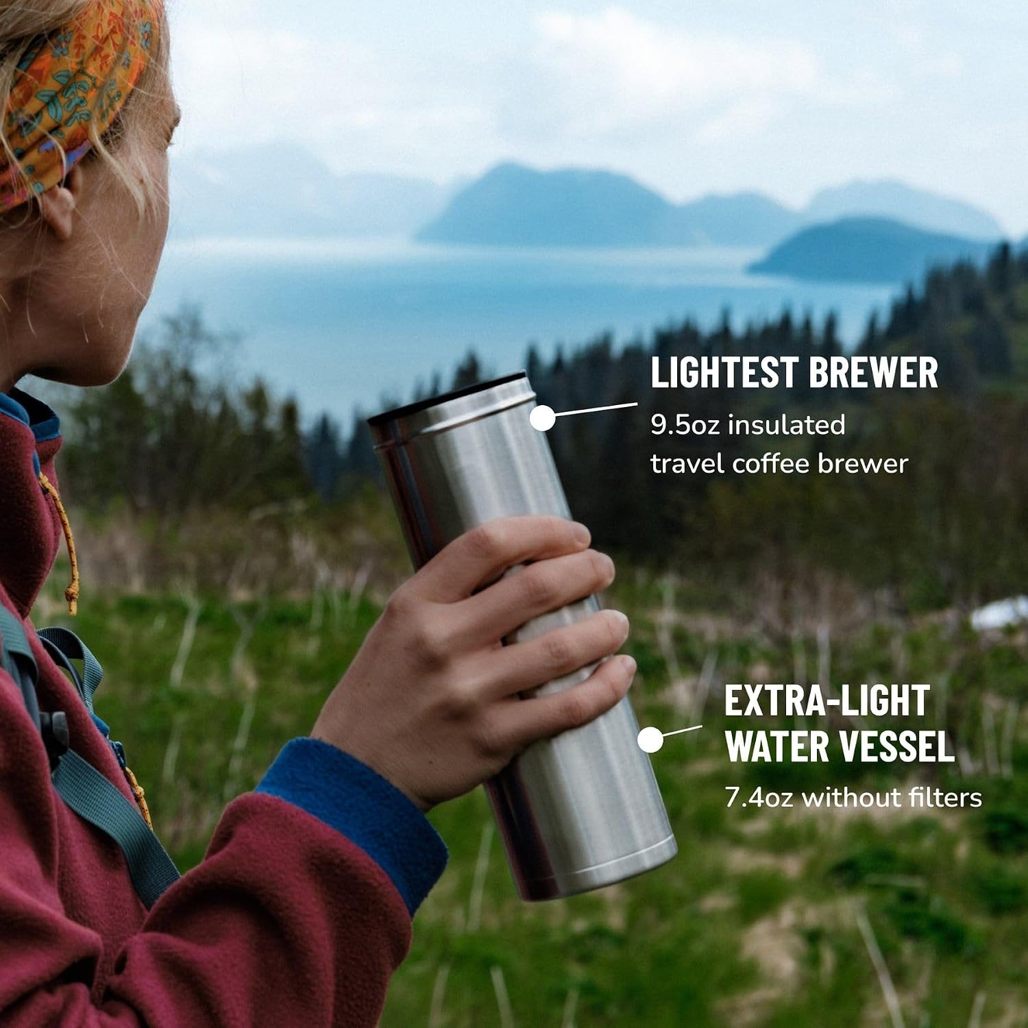 ESPRO Go P0 Ultralight French Press Coffee Maker for Travel, Vacuum Insulated Stainless Steel, 16 Ounces, Matte Meteorite Black