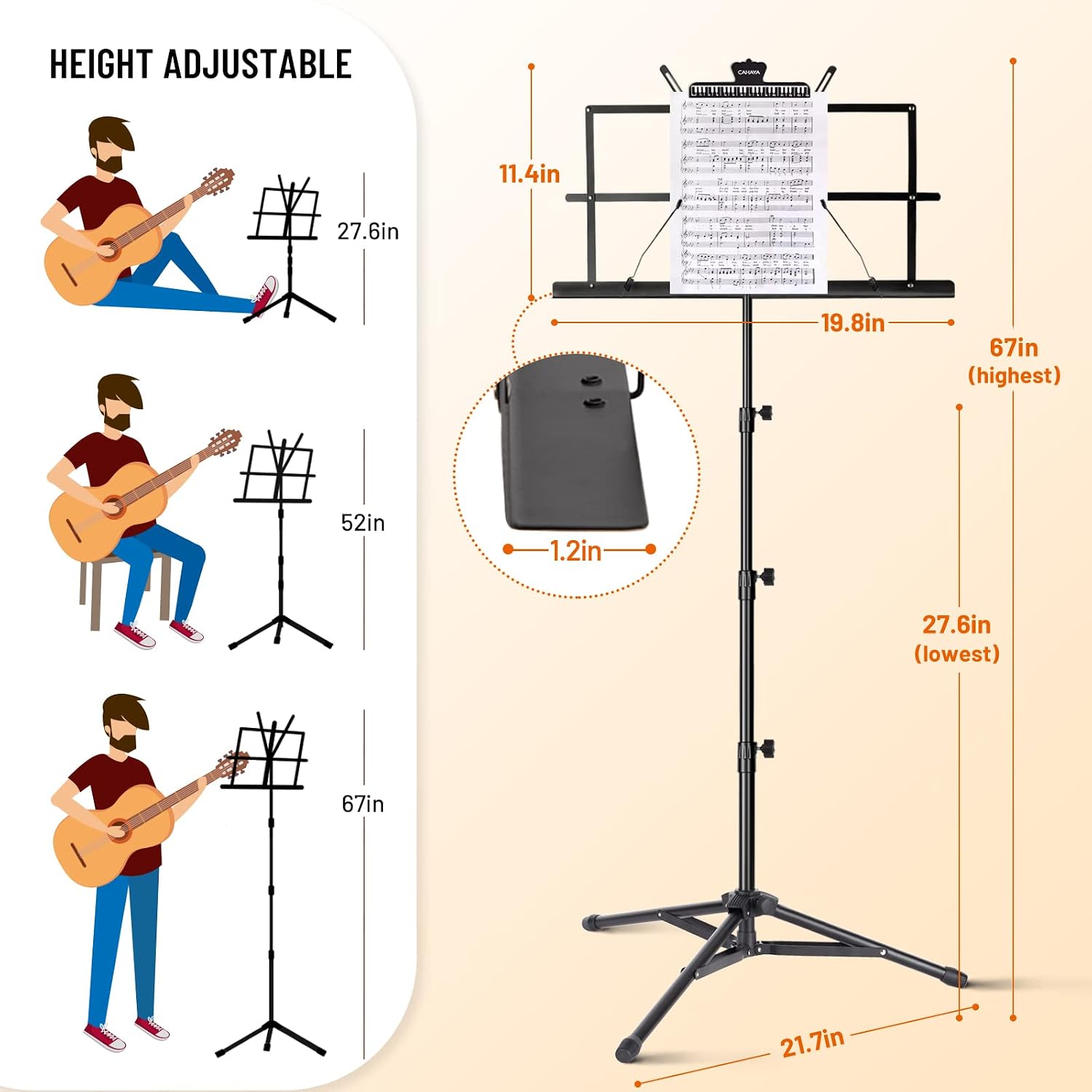 CAHAYA Sheet Music Stand Portable Folding Dual Use Desktop Book Holder