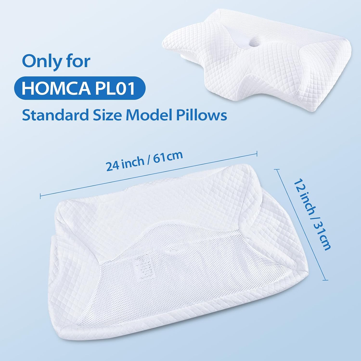 HOMCA Pillowcase PL01 Memory Foam Standard Size Pillow, White