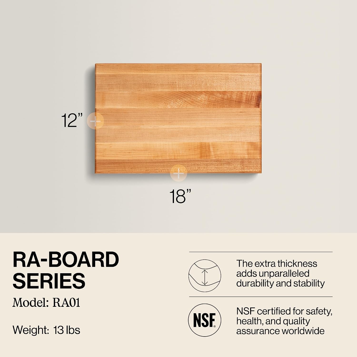 John Boos Handle Boards Series Rectangular Wooden Maple Cutting Board 24”x18” – 2.25” Thick, 30-lb Reversible Butcher Block with Juice Groove, Edge-Grain & Metal Handles