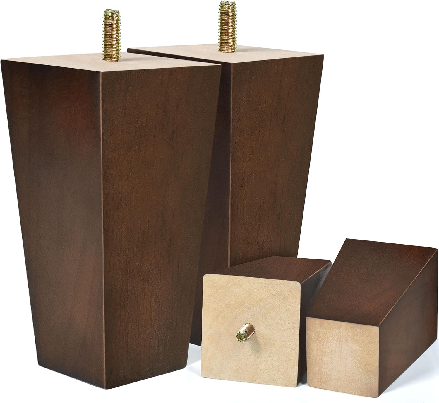Sofa Legs Square Bed Feet 2 inch Wood Replacement Leg for Furniture Set of 4, Dark Brown