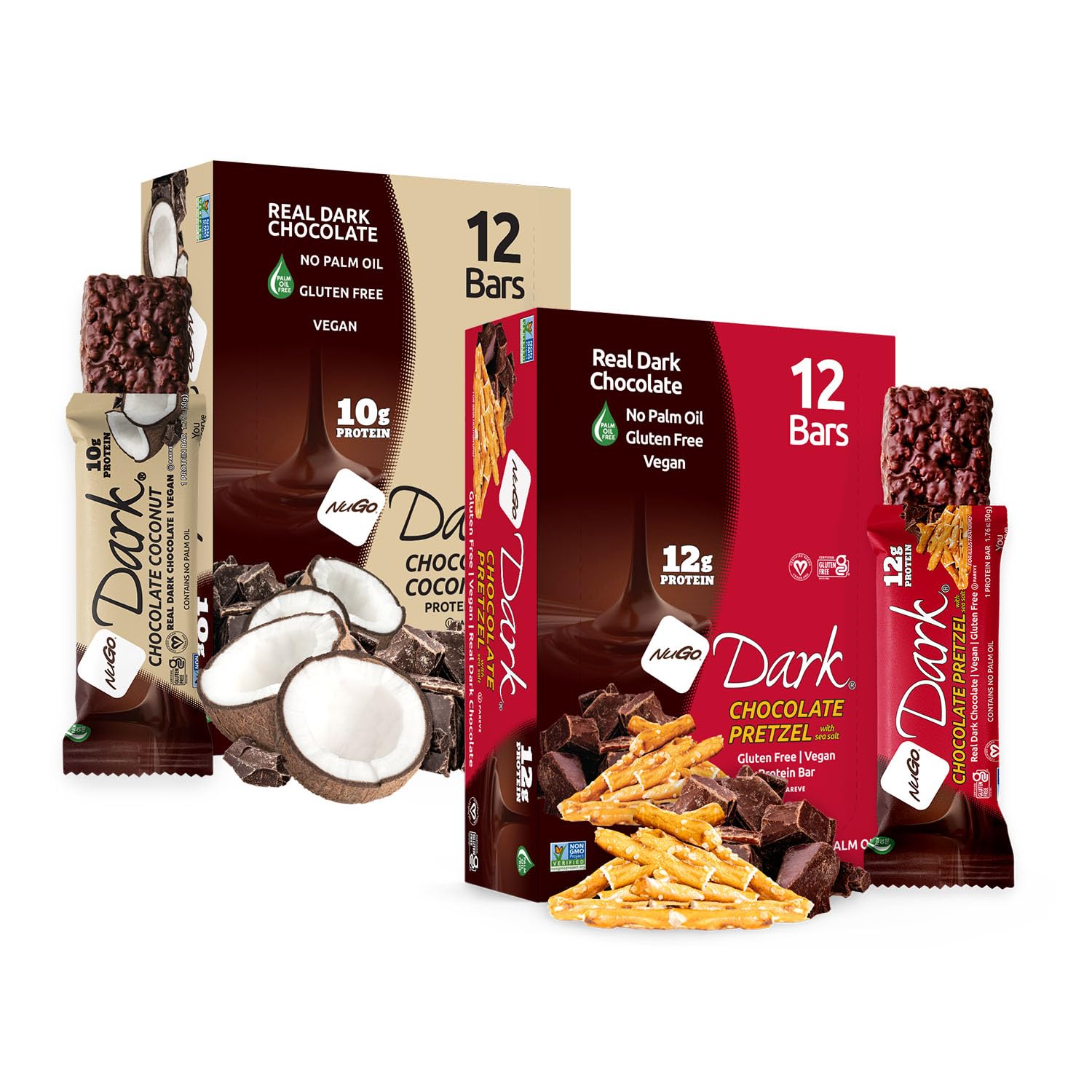 NuGo Dark, Mint Chocolate Chip, 13g Vegan Protein Bar, Gluten Free, 24 CT