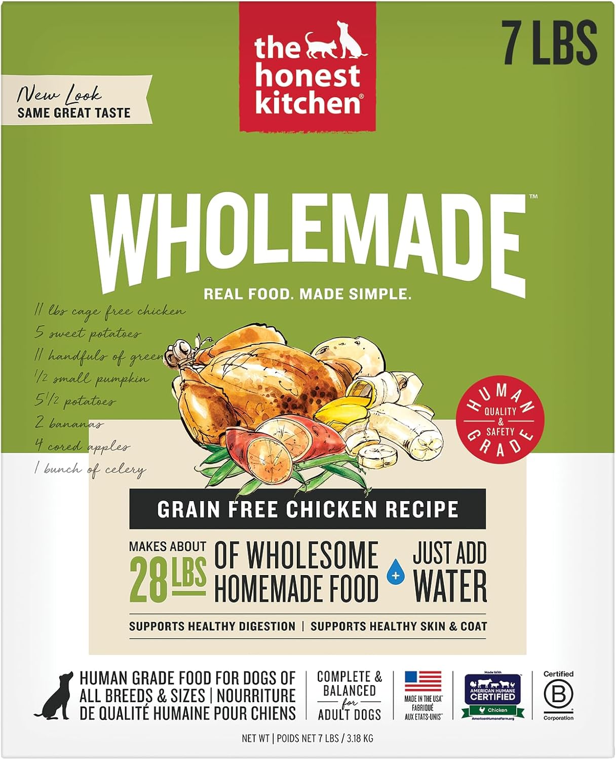 The Honest Kitchen Human Grade Wholemade™ Dehydrated Grain Free Dog Food – Complete Meal or Dog Food Topper – Chicken 4 lb (Makes 16 lbs)