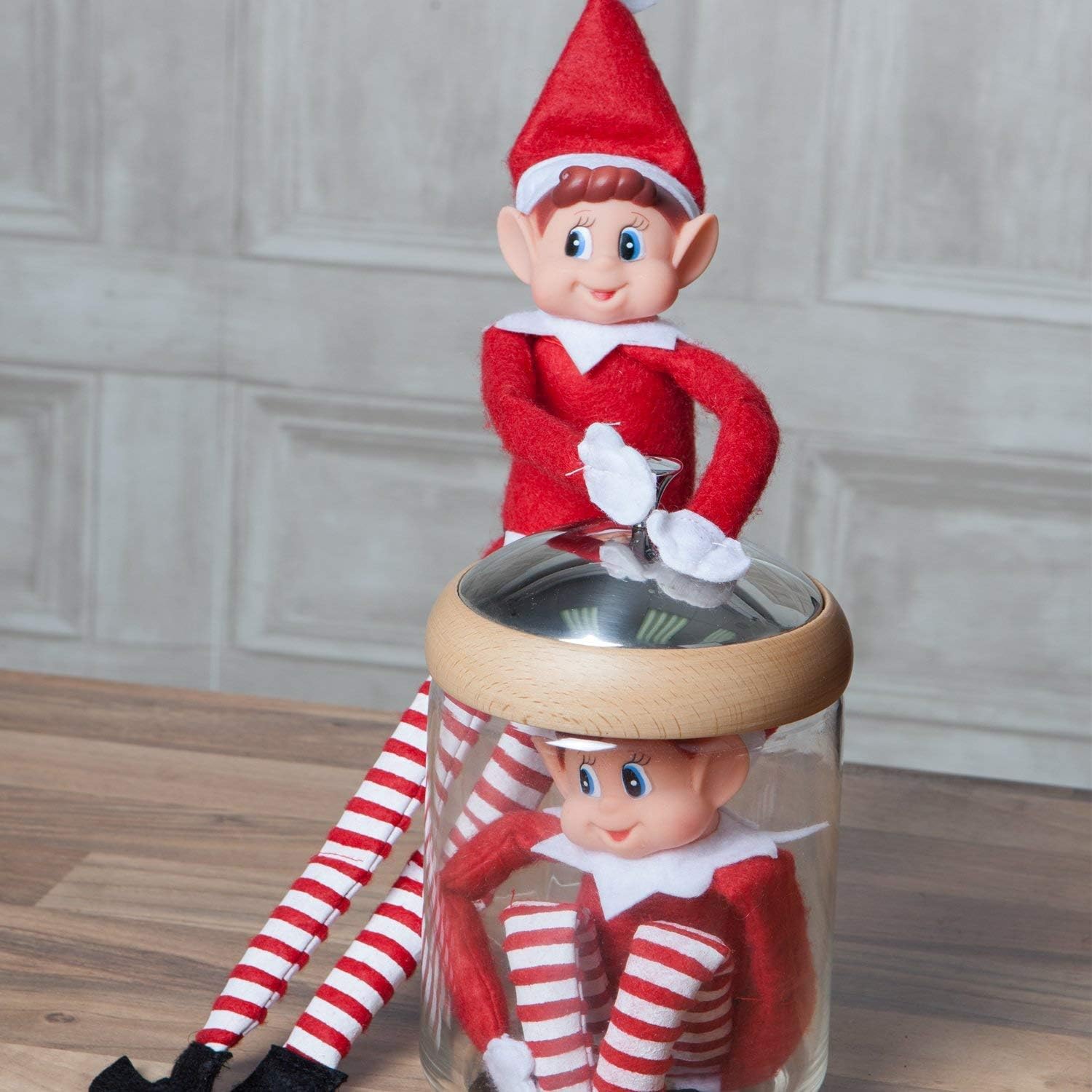Glow Set of 2 Naughty Little Xmas Elves - Playful Elf Figure with Soft Body, Vinyl Face, Hook and Loop Grip Elves Behavin’ Badly Christmas Family Elfie Elvie Toy Boy Girl