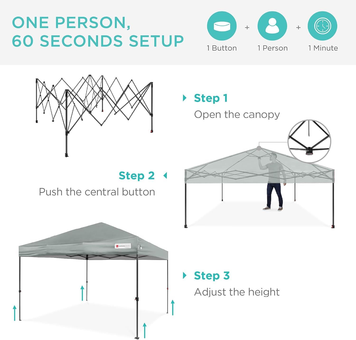 Best Choice Products 10x10ft Pop Up Canopy Tent, Outdoor Shade, 1 Person 1 Minute Set Up, Carry Case, 4 Weight Bags - White