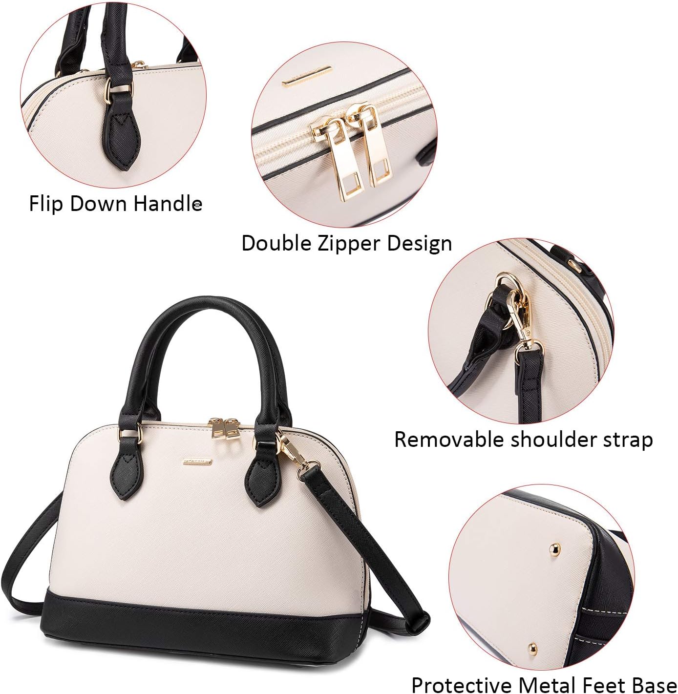 LOVEVOOK Purse for Women, Crossbody Dome Satchel Handbag with Double Zip