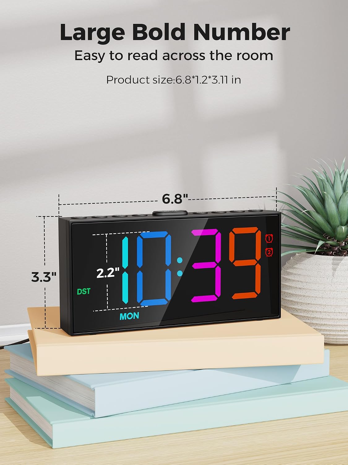 Digital Alarm Clocks for Bedrooms, Dual Alarms, 7.5-Inch Large Display