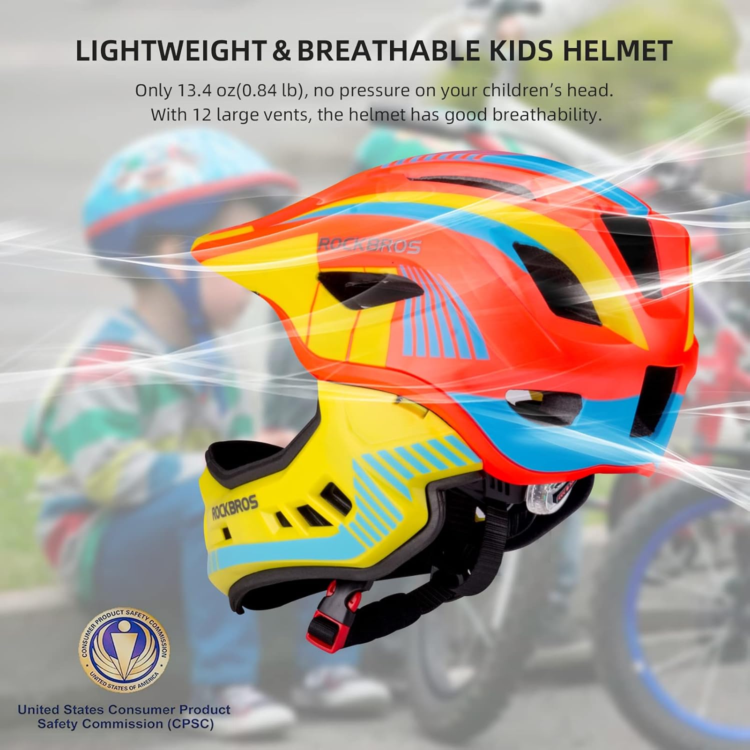 ROCKBROS Kids Full Face Bike Helmet Lightweight Detachable MTB Helmet