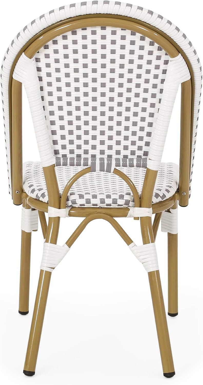 Christopher Knight Home Philomena Outdoor French Bistro Chair (Set of 4), Black + White + Bamboo Print Finish