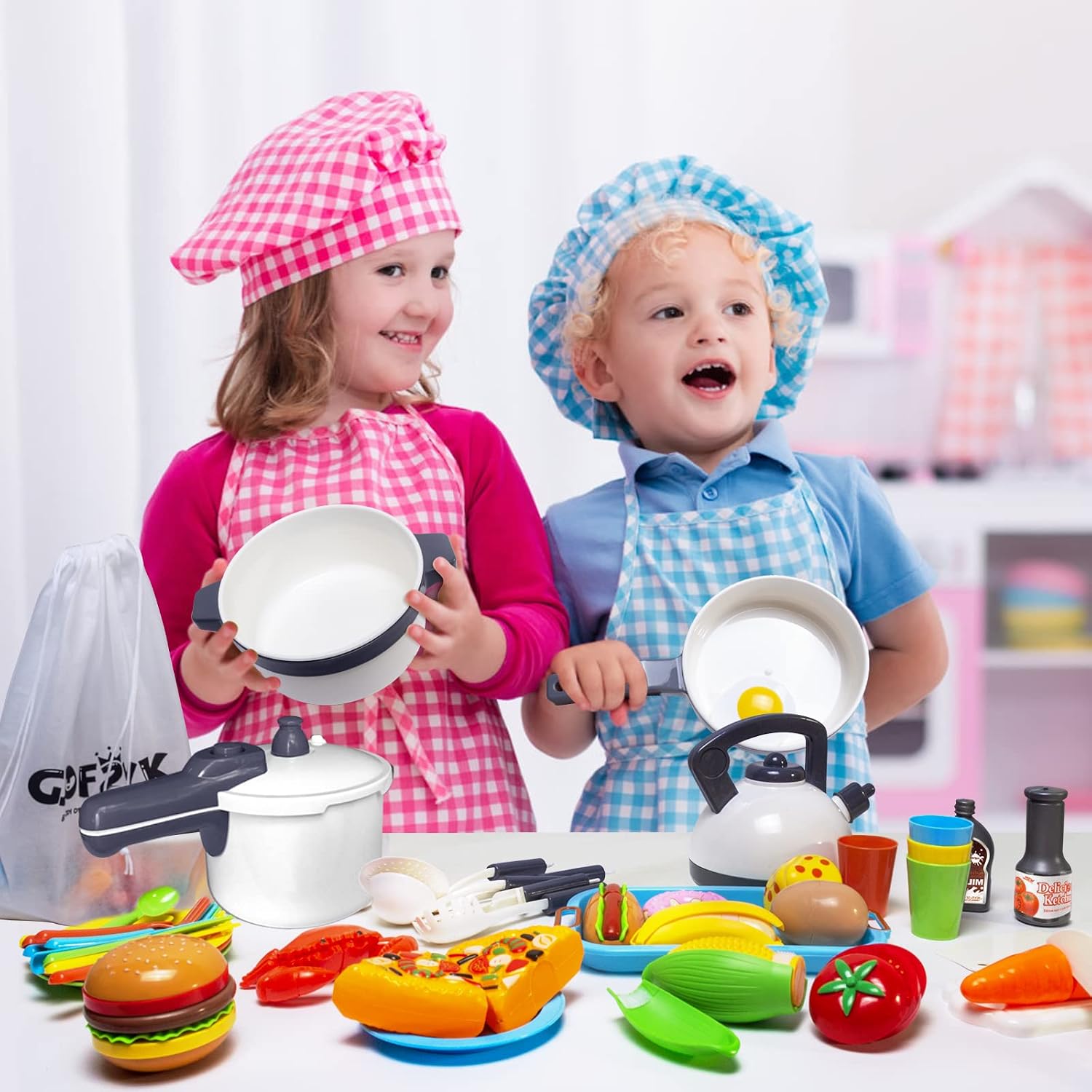 Kids Kitchen Toy Cookware Play Food Play Dishes with Pots Pans Accessories